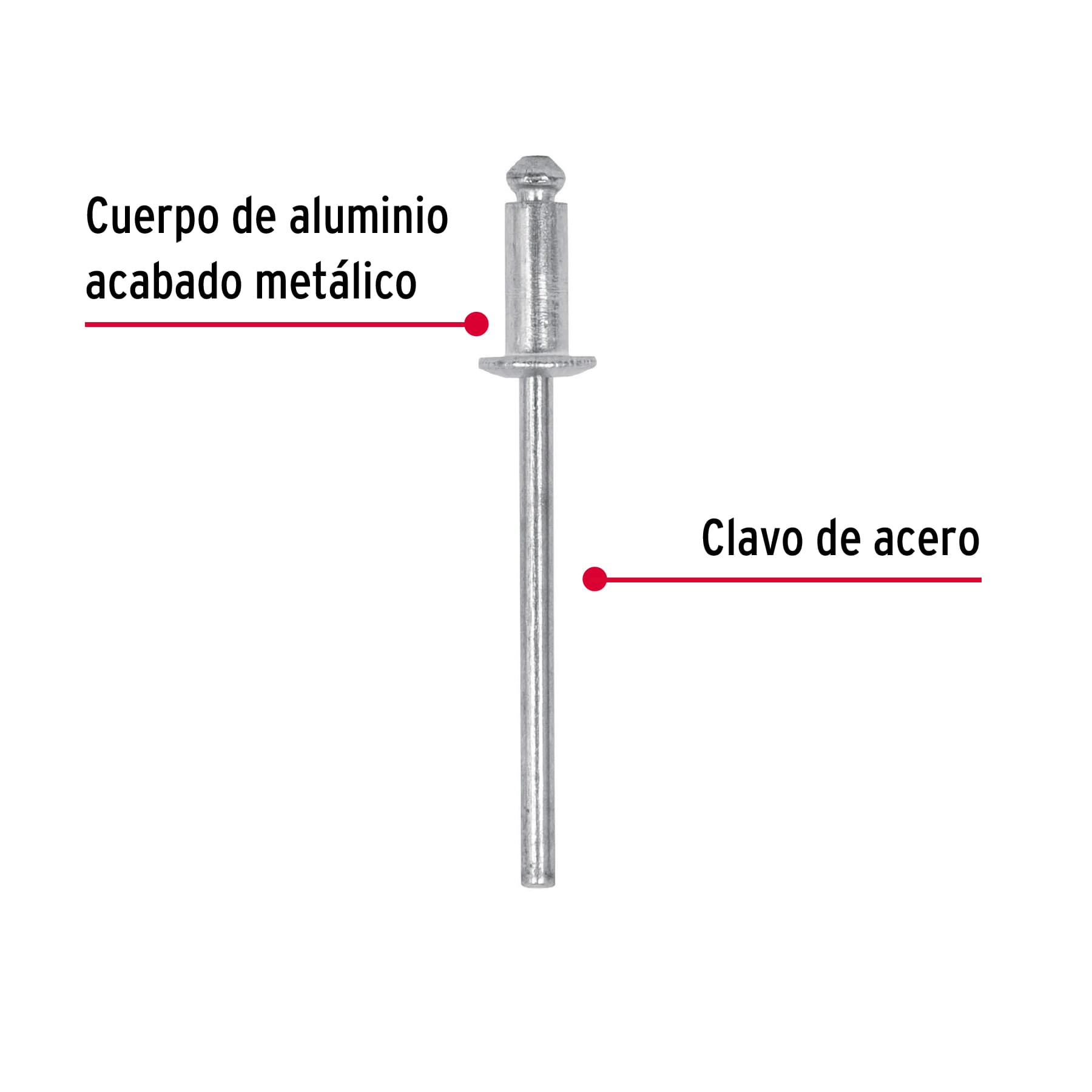 Bolsa con 50 remaches 1/8" x 3/16" de aluminio, ala 1/4"
