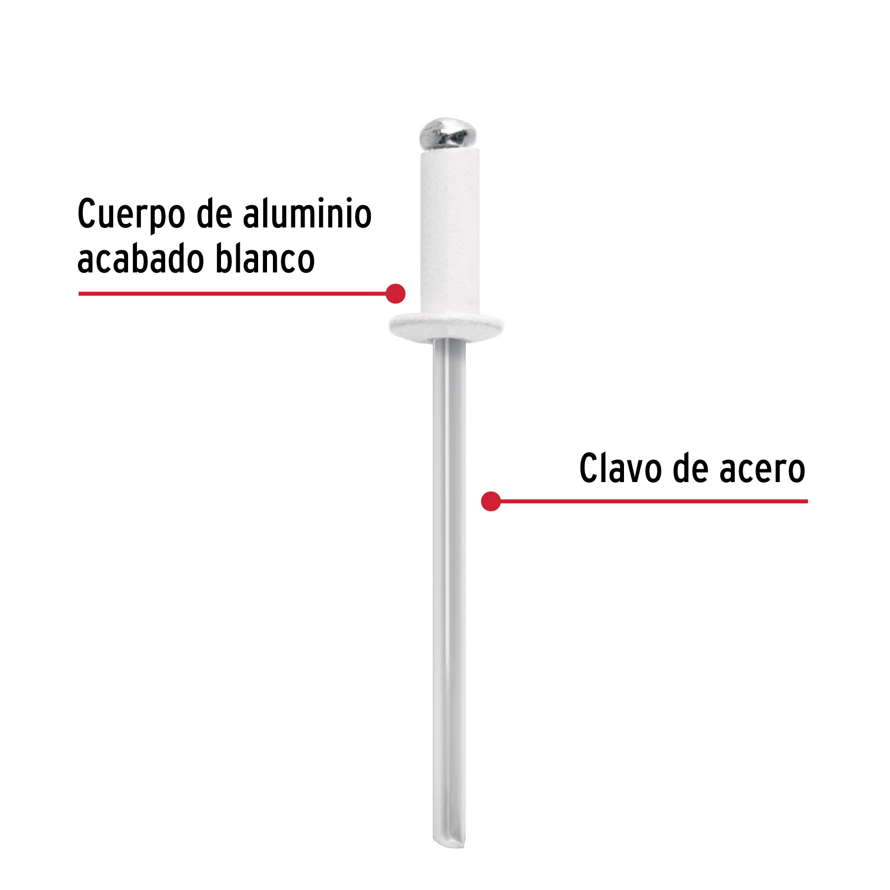 Bolsa con 50 remaches 1/8"x1/4" blancos de aluminio, ala 1/4"