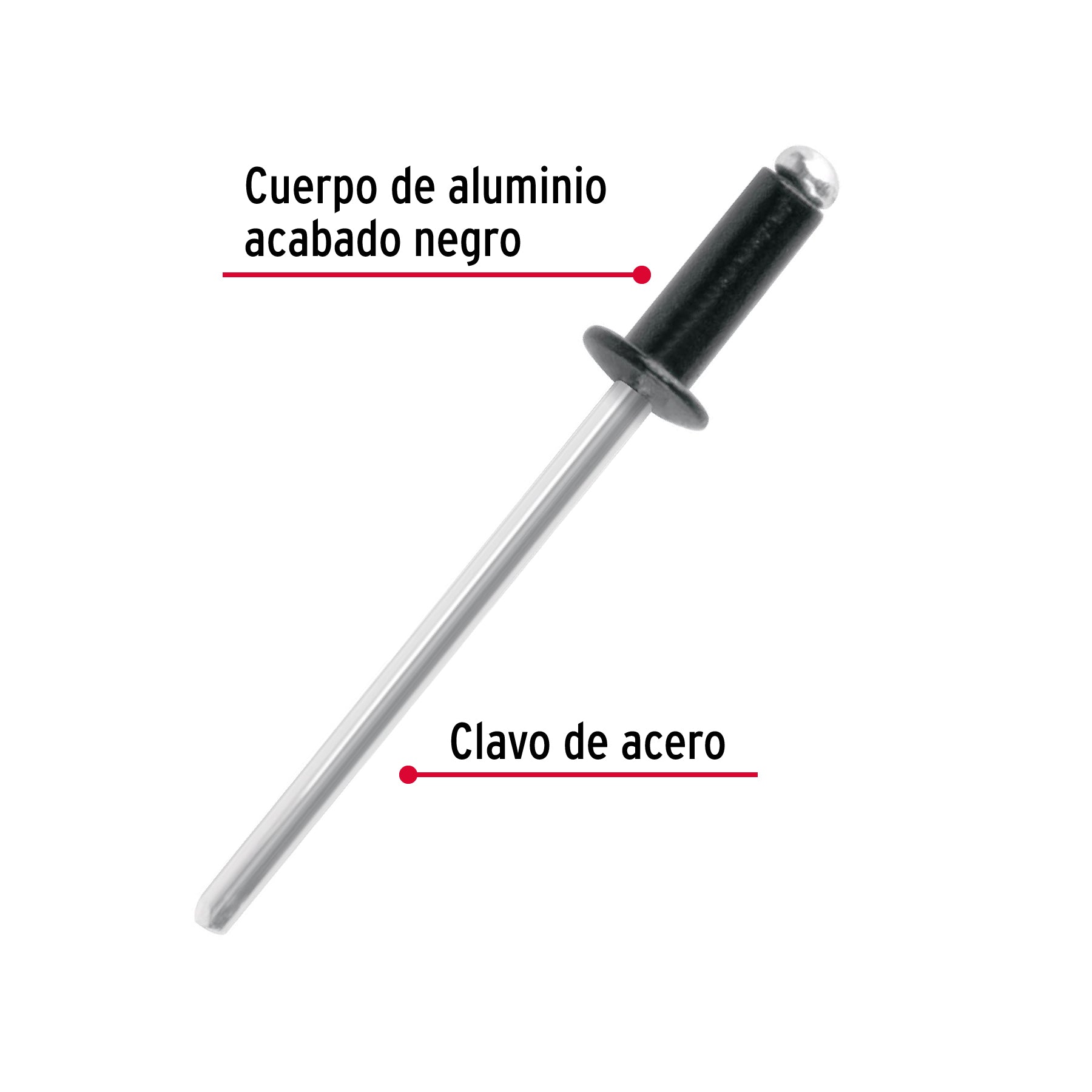 Bolsa con 50 remaches 1/8"x1/4" negros de aluminio, ala 1/4"