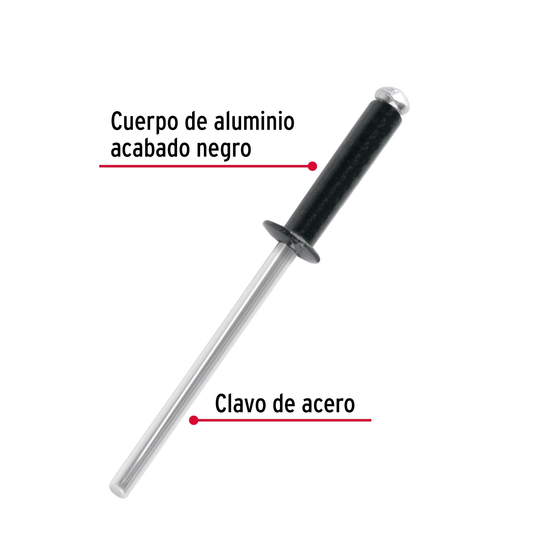 Bolsa con 50 remaches 1/8"x5/16" negros de aluminio, ala 1/4"