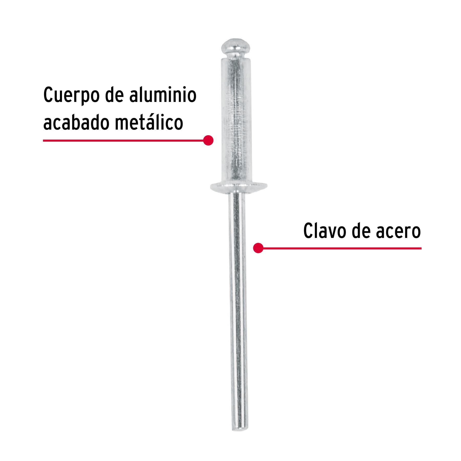 Bolsa con 50 remaches 1/8" x 5/16" de aluminio, ala 1/4"