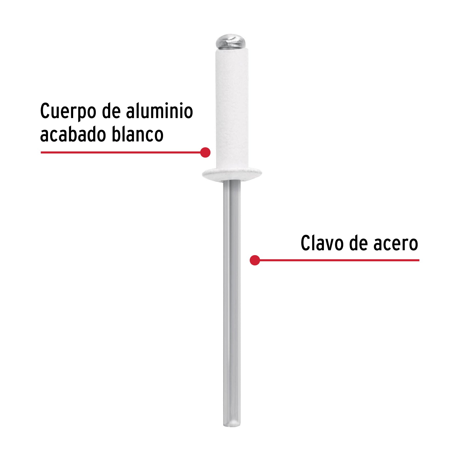 Bolsa con 50 remaches 1/8"x3/8" blancos de aluminio, ala 1/4"