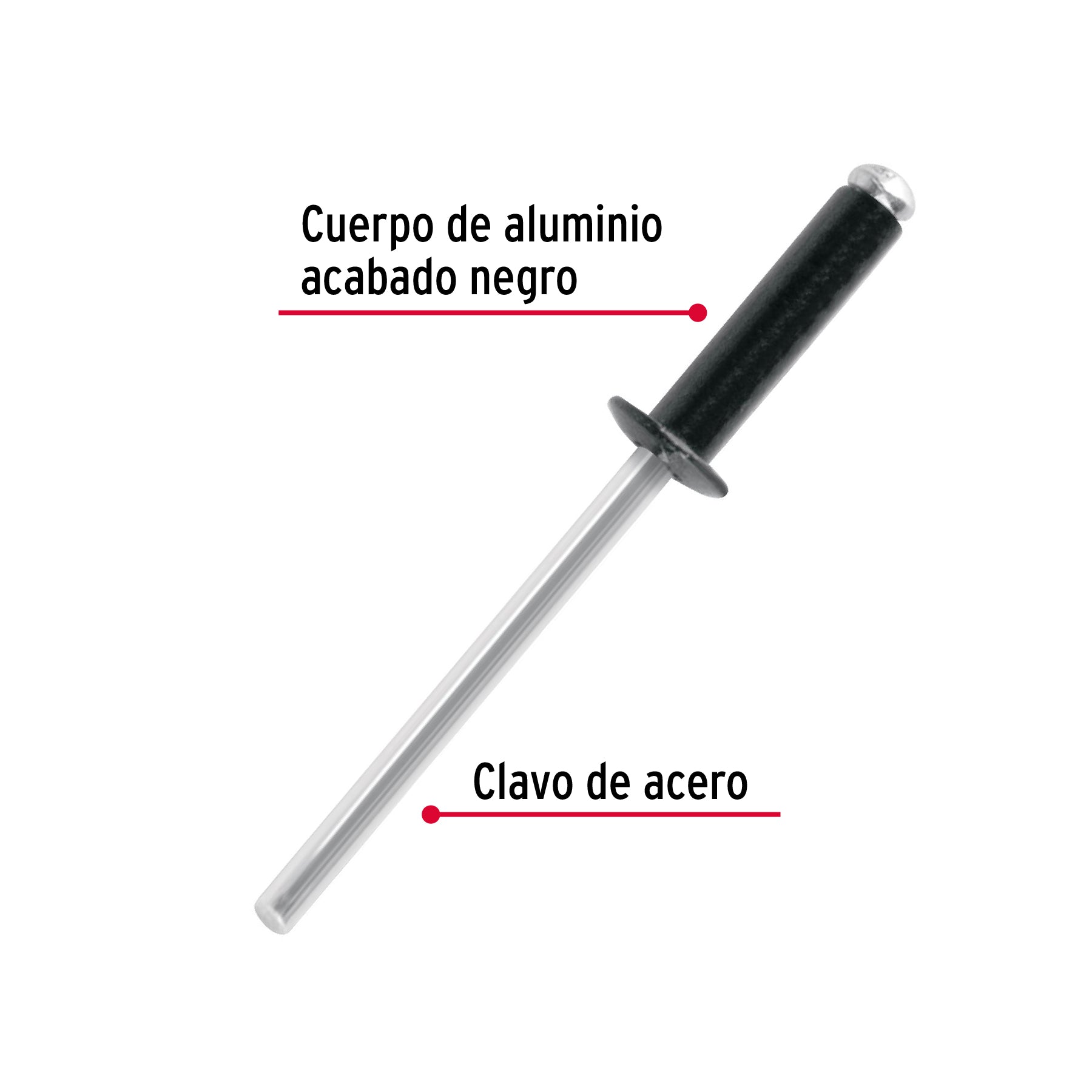 Bolsa con 50 remaches 1/8"x3/8" negros de aluminio, ala 1/4"
