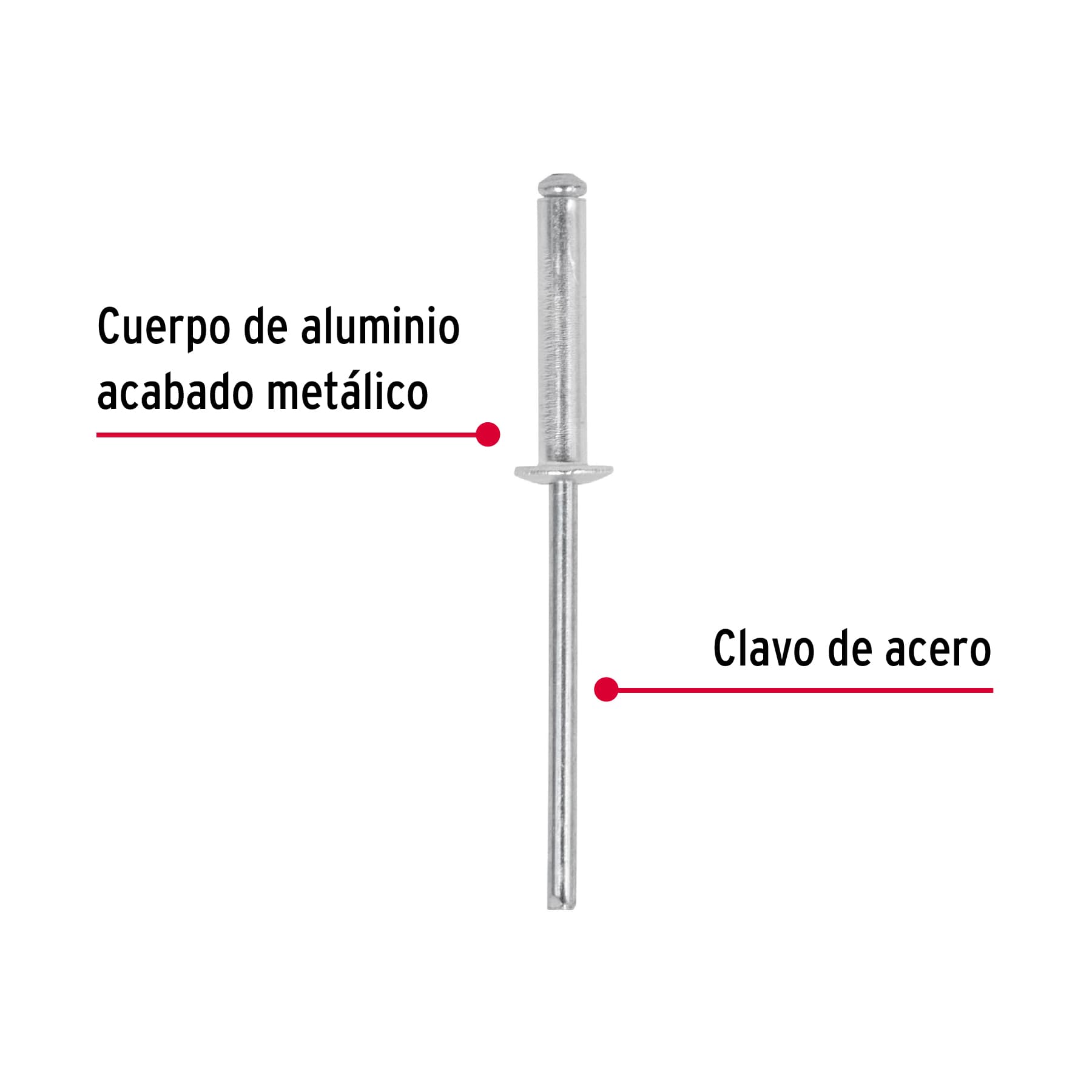 Bolsa con 50 remaches 1/8" x 1/2" de aluminio, ala 1/4