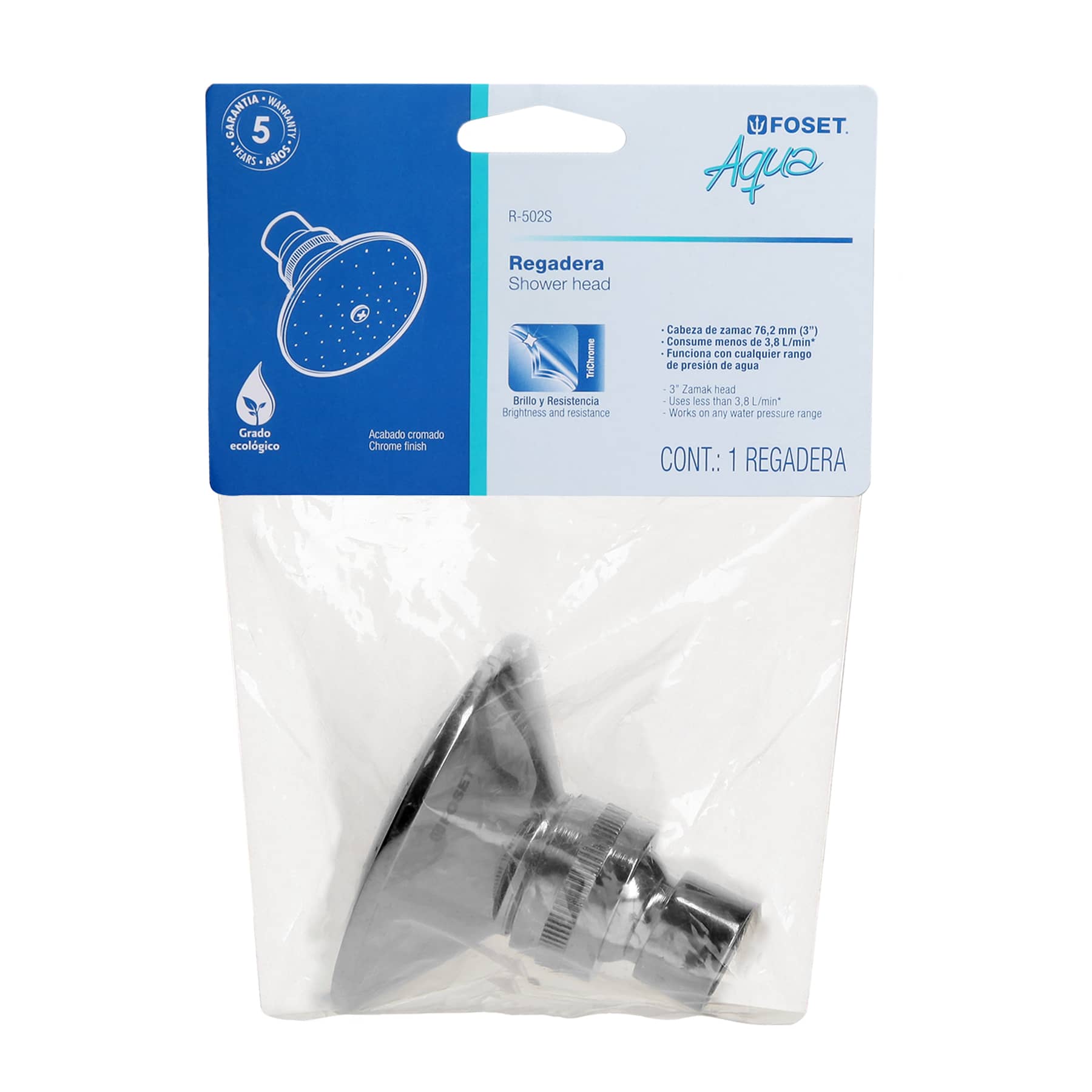 Regadera redonda metálica 3" sin brazo, Foset Aqua