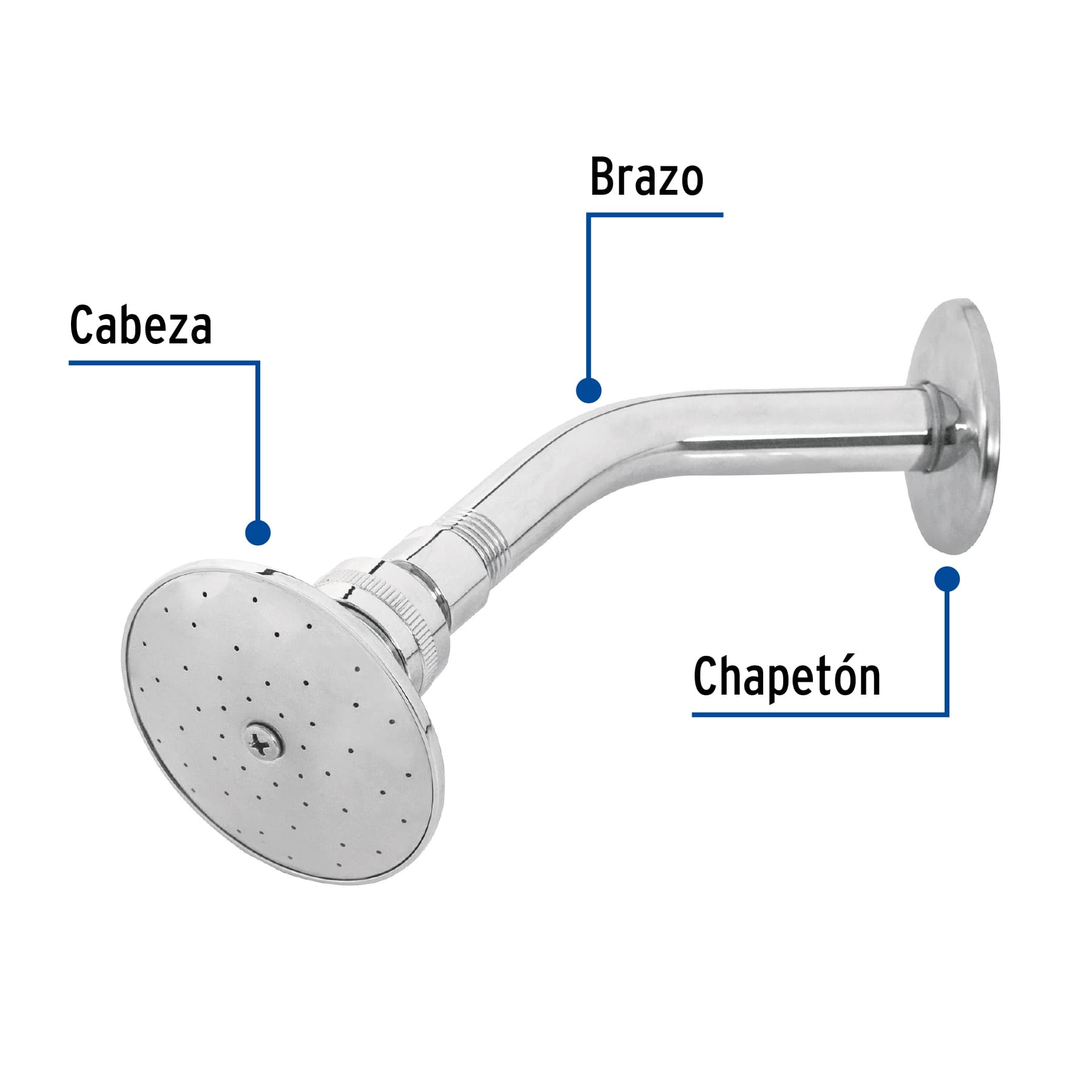 Regadera redonda 3" brazo y chapetón de acero, Foset Aqua
