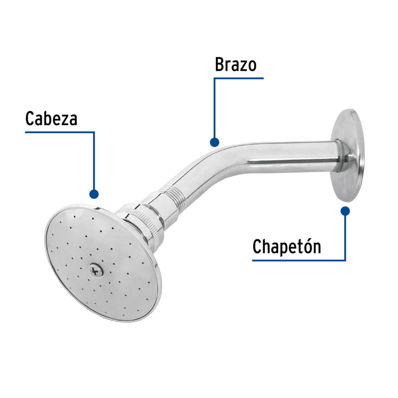 Regadera redonda 3" brazo y chapetón de acero,  Foset Aqua