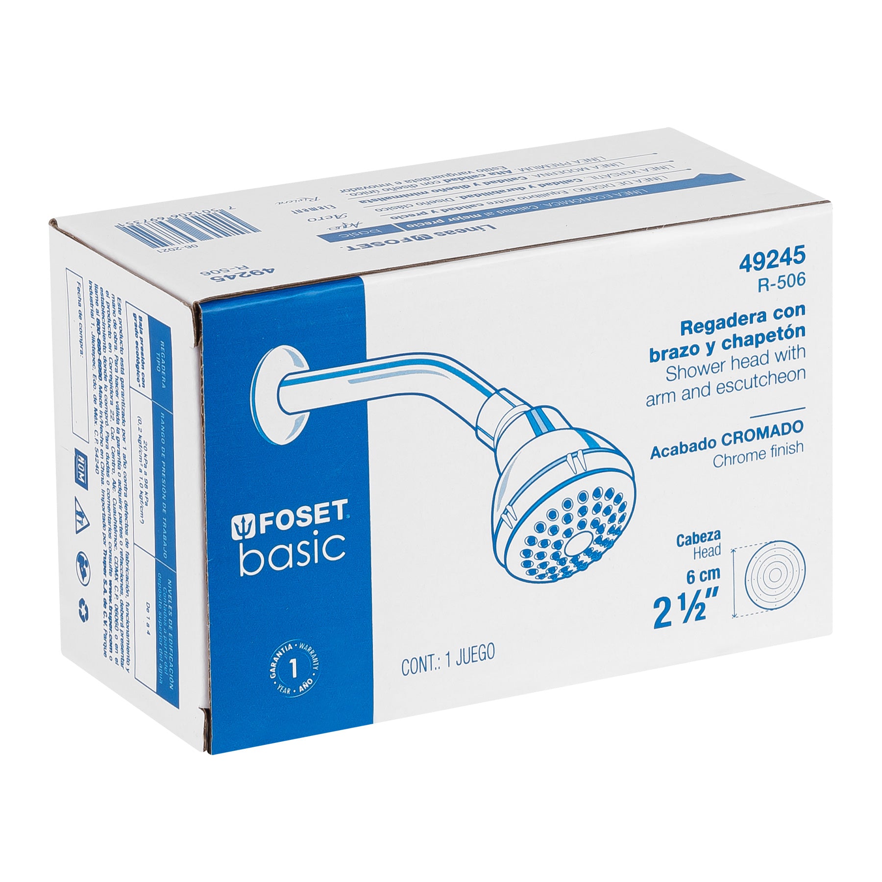 Regadera redonda 2-1/2" brazo y chapetón de acero, Basic