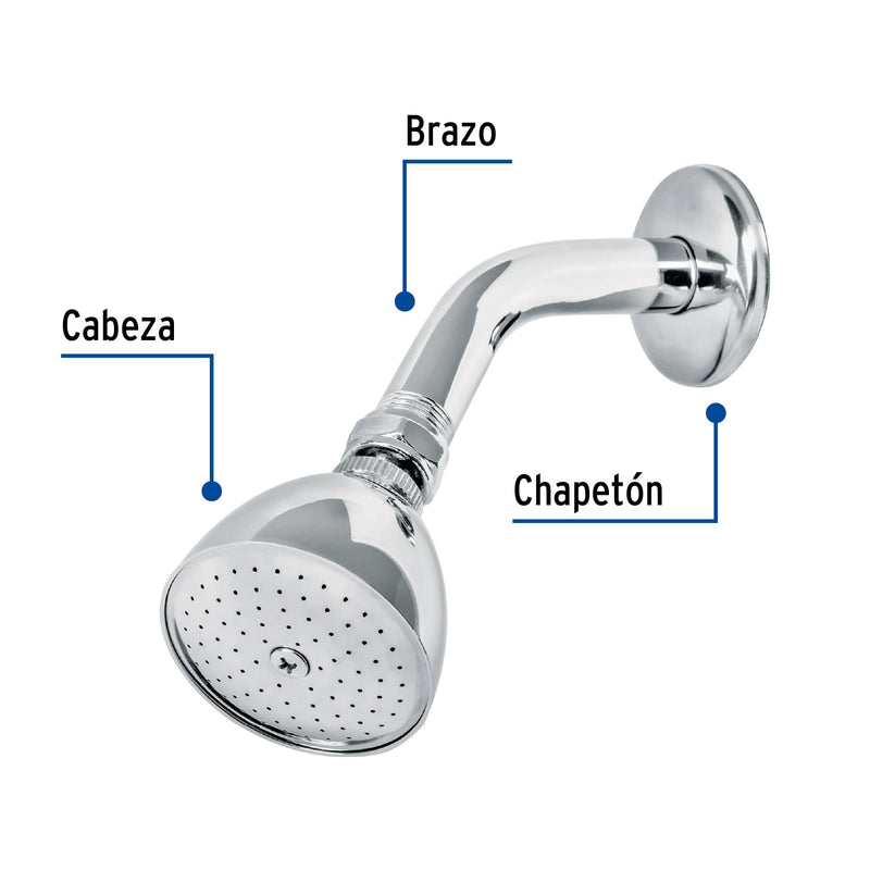 Regadera cónica 2-1/2" brazo y chapetón de acero,  Foset Aqua