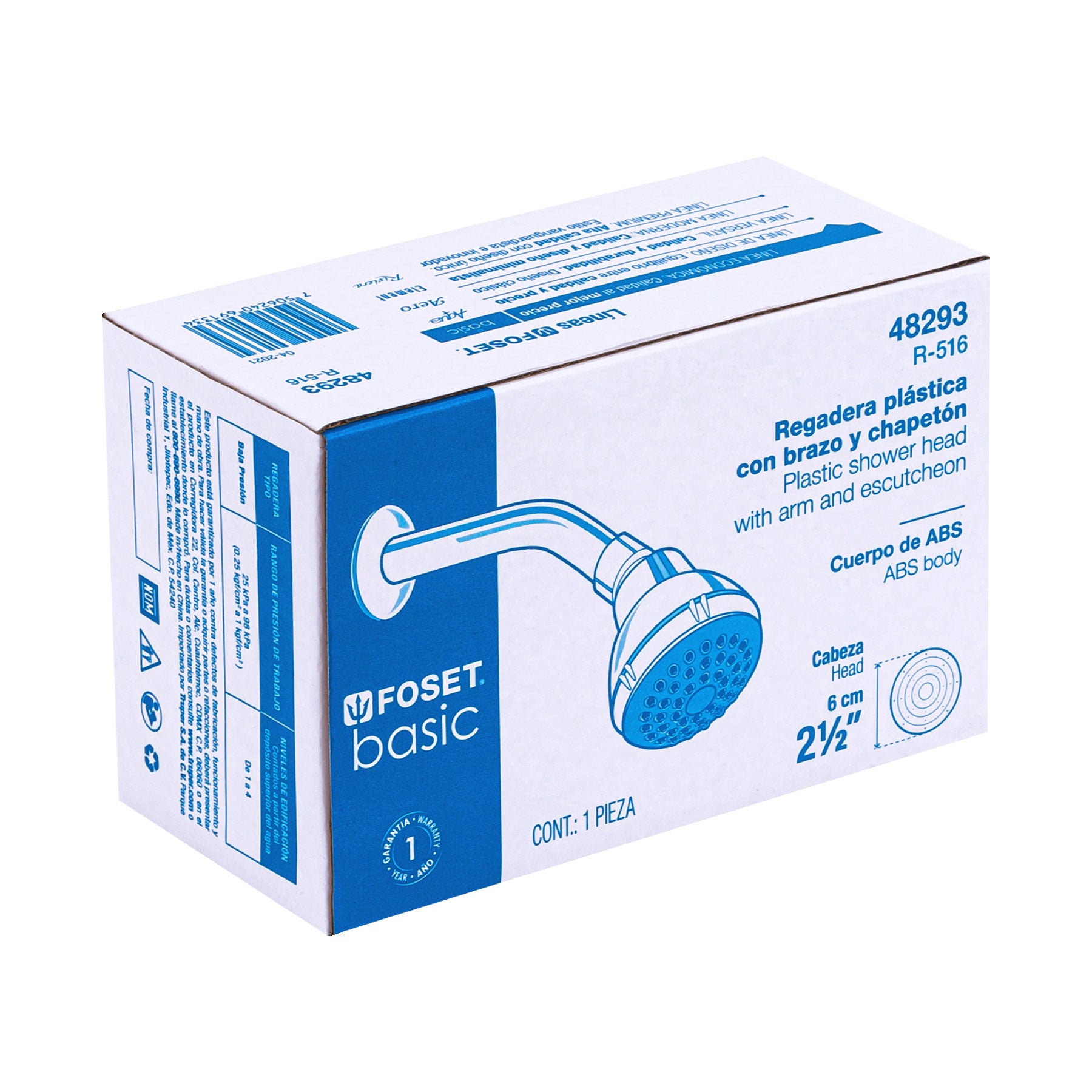 Regadera plástica redonda 2-1/2" gris-blanca, Foset Basic