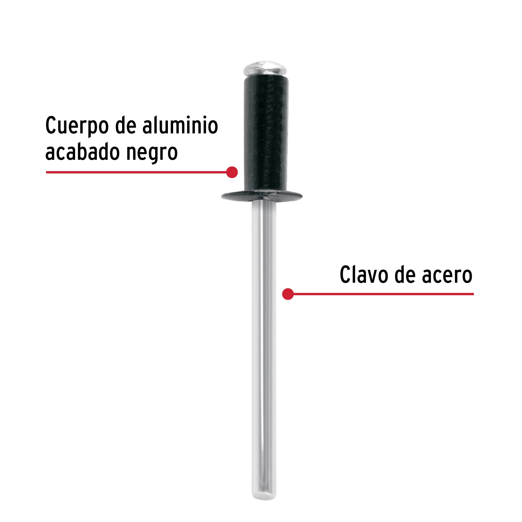Bolsa con 50 remaches 5/32"x1/4" negros de aluminio, ala 5/16"
