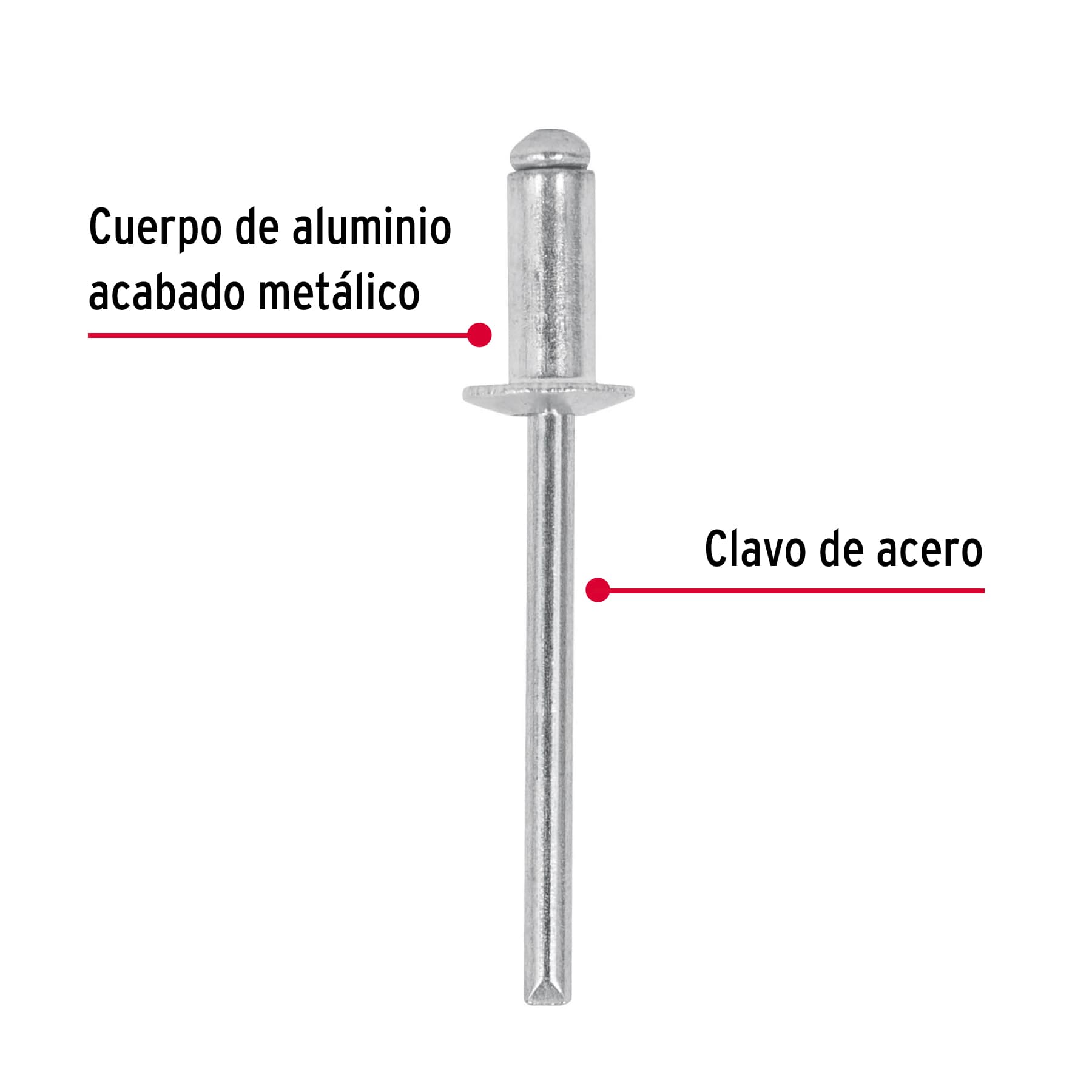 Bolsa con 50 remaches 5/32" x 1/4" de aluminio, ala 5/16"