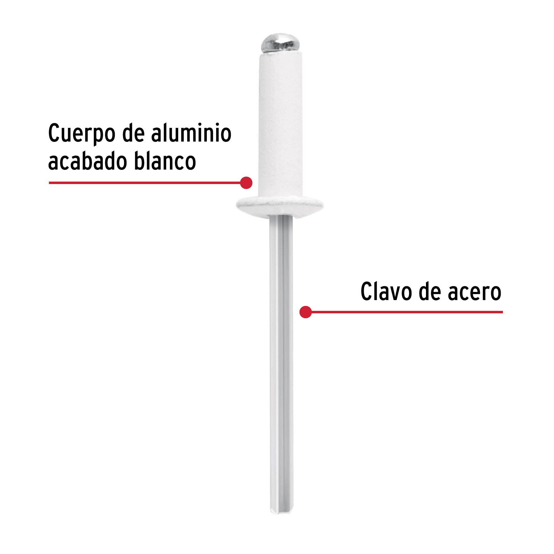 Bolsa con 50 remaches 5/32"x3/8" blancos aluminio, ala 5/16"