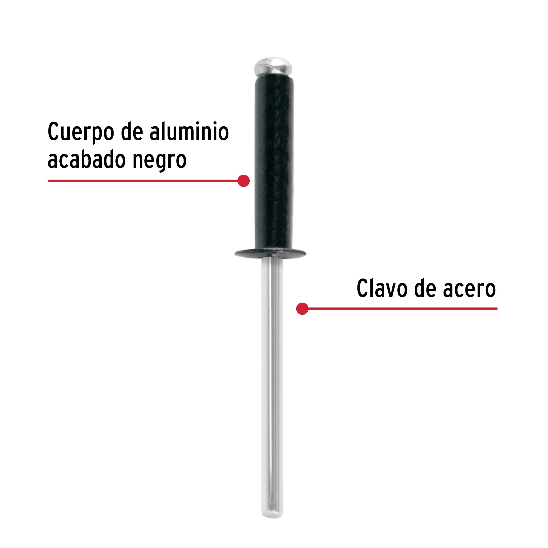 Bolsa con 50 remaches 5/32"x1/2" negros de aluminio, ala 5/16"