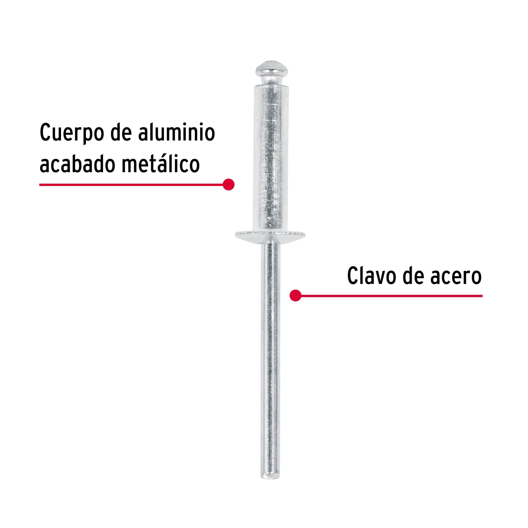 Bolsa con 50 remaches 5/32" x 1/2" de aluminio, ala 5/16"