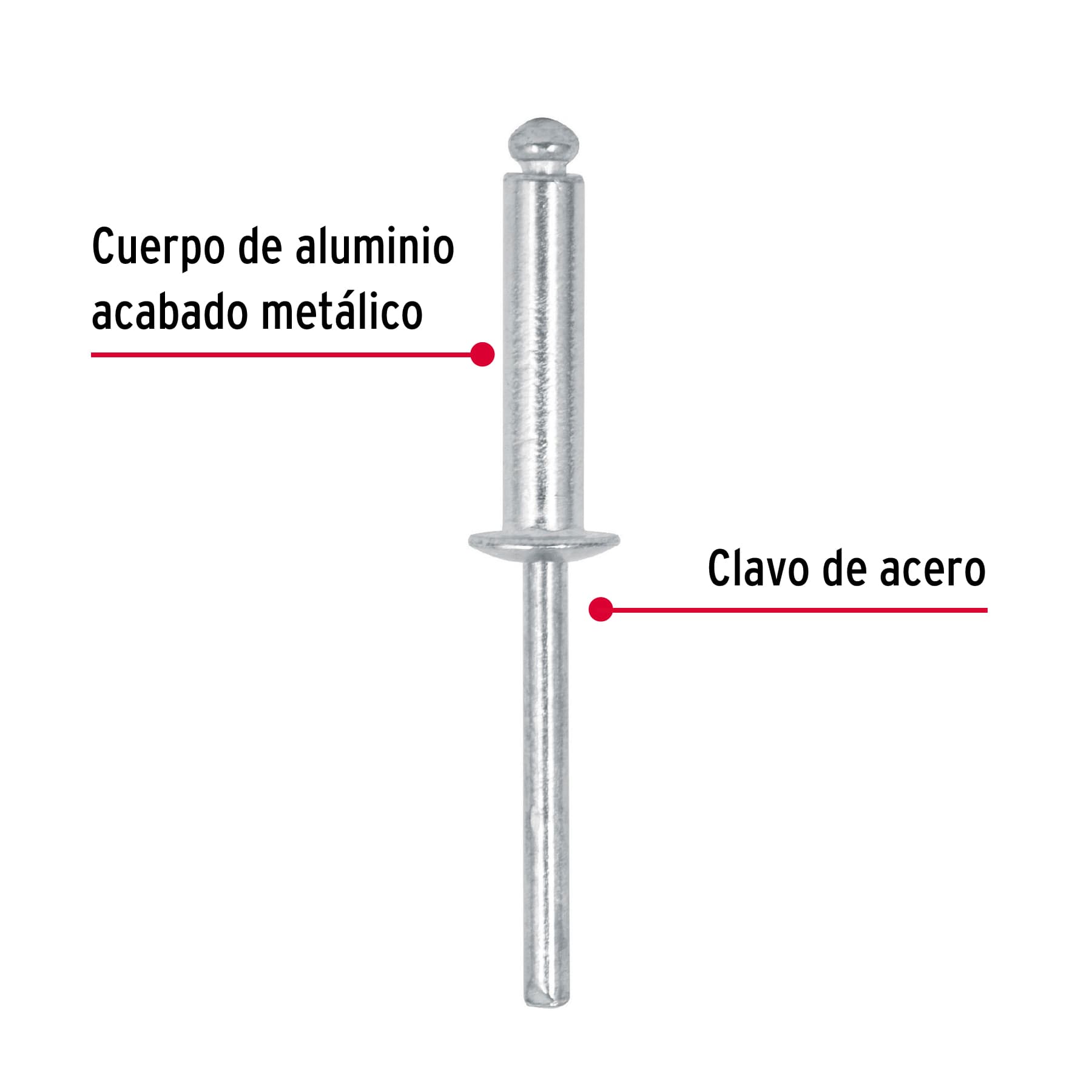 Bolsa con 50 remaches 3/16" x 5/8" de aluminio, ala 3/8"