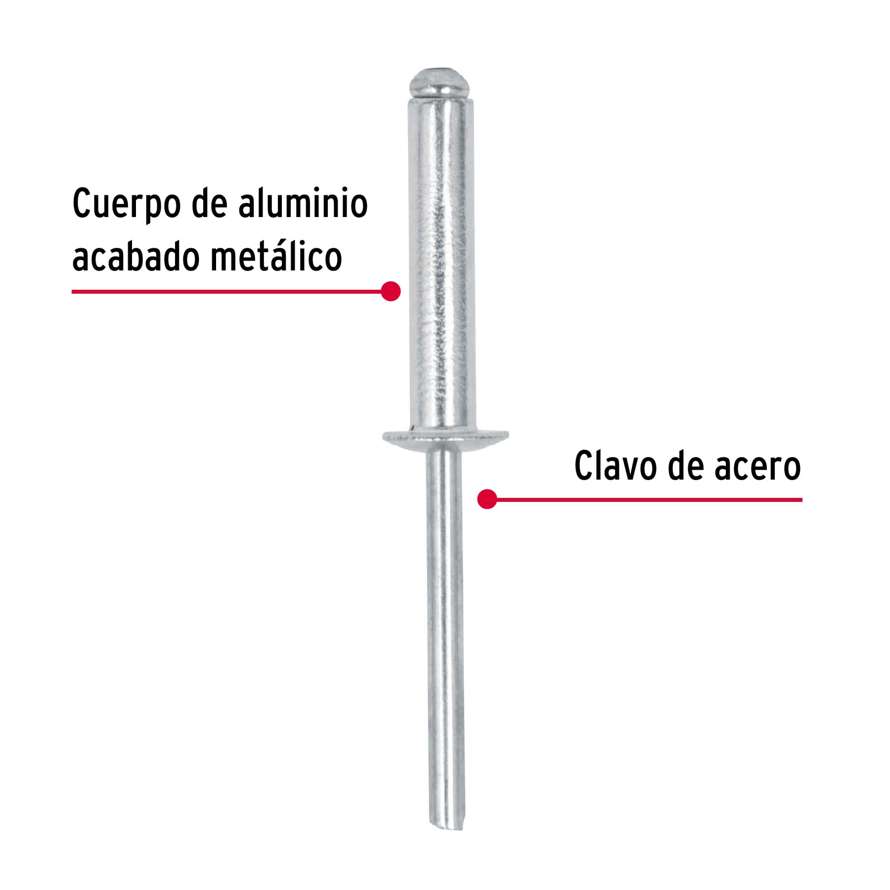 Bolsa con 50 remaches 3/16" x 3/4" de aluminio, ala 3/8"