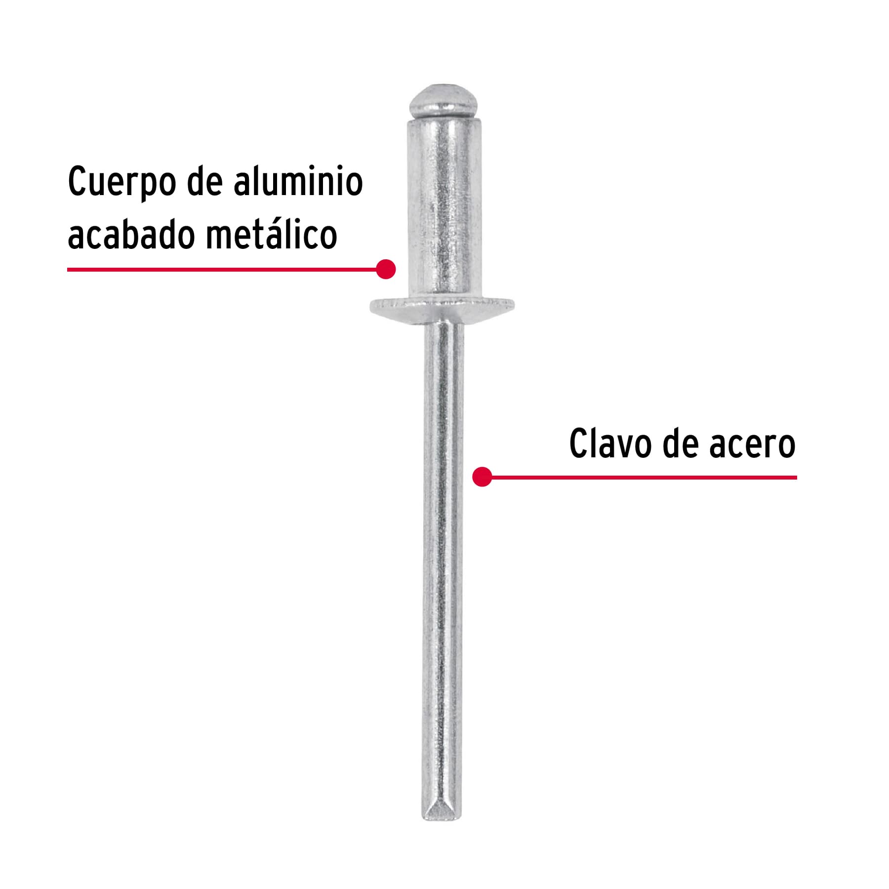 Bolsa con 50 remaches 3/16" x 1/8" de aluminio, ala 3/8"