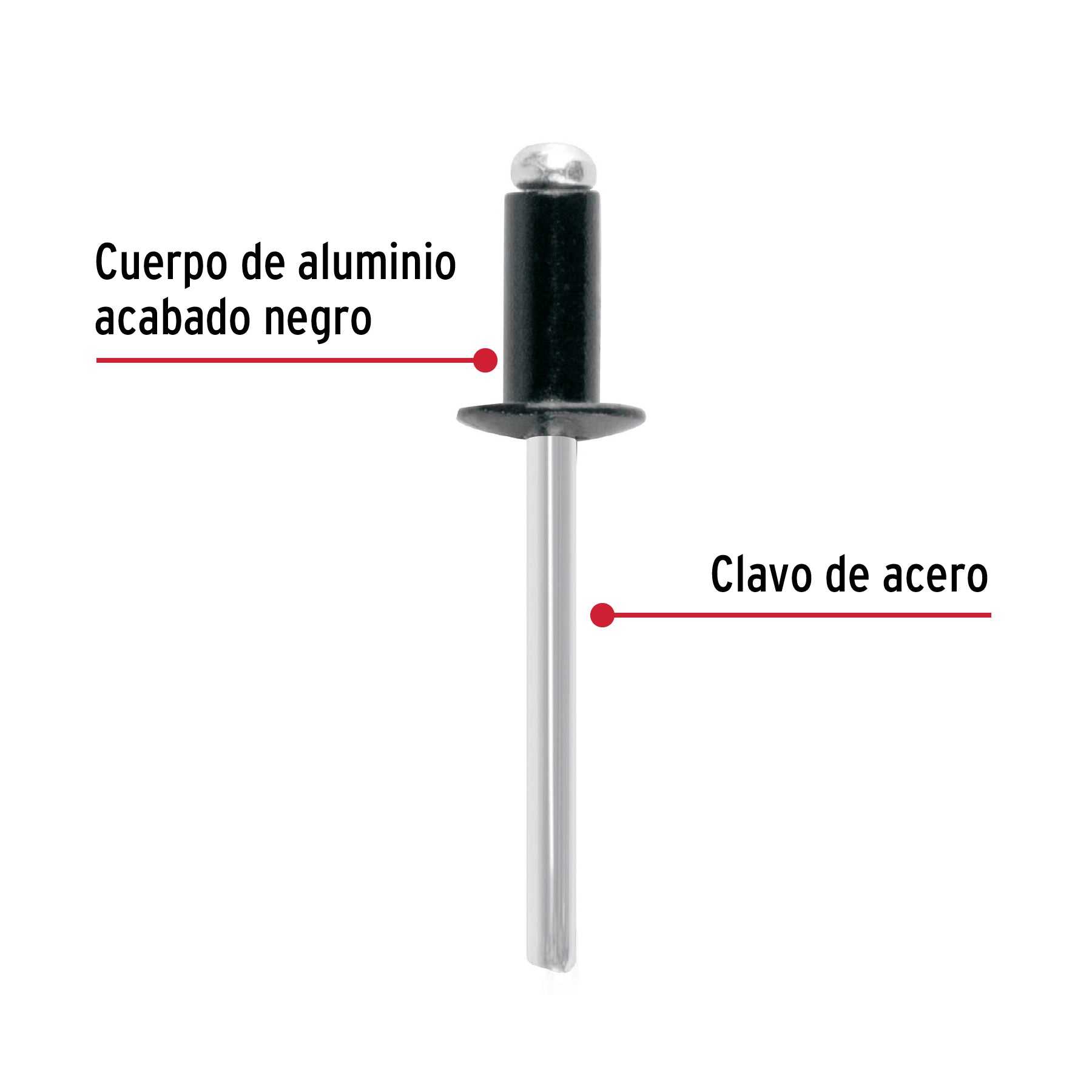 Bolsa con 50 remaches 3/16"x1/4" negros de aluminio, ala 3/8"