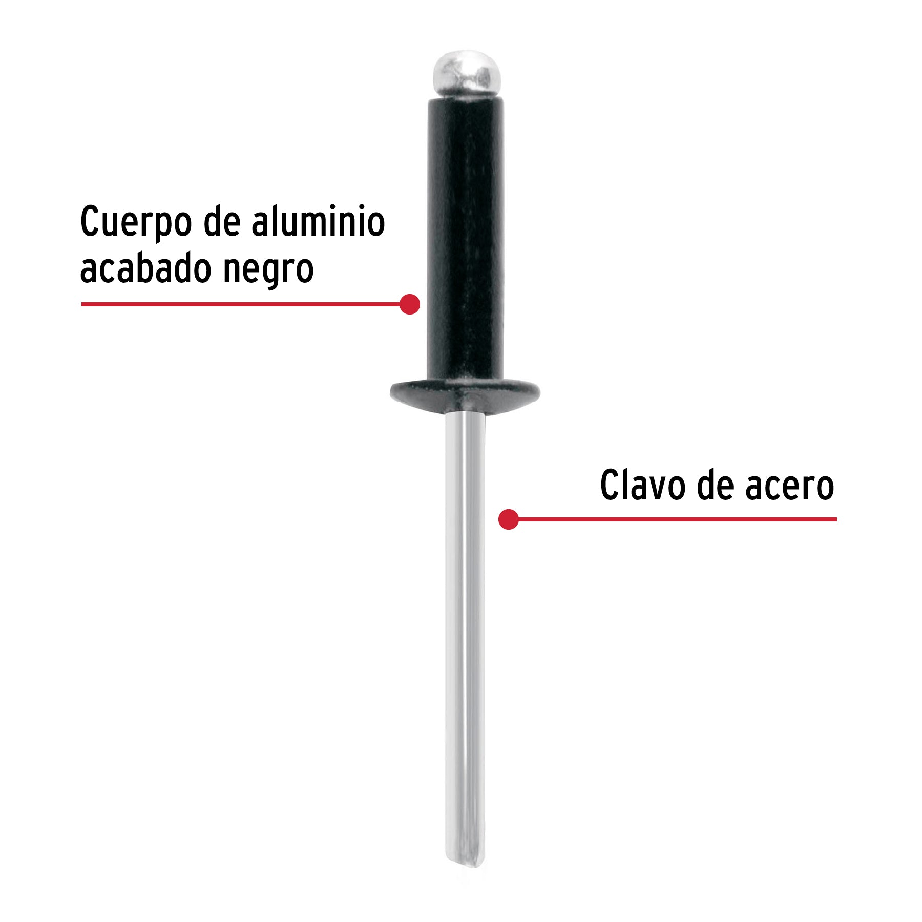 Bolsa con 50 remaches 3/16"x3/8" negros de aluminio, ala 3/8"