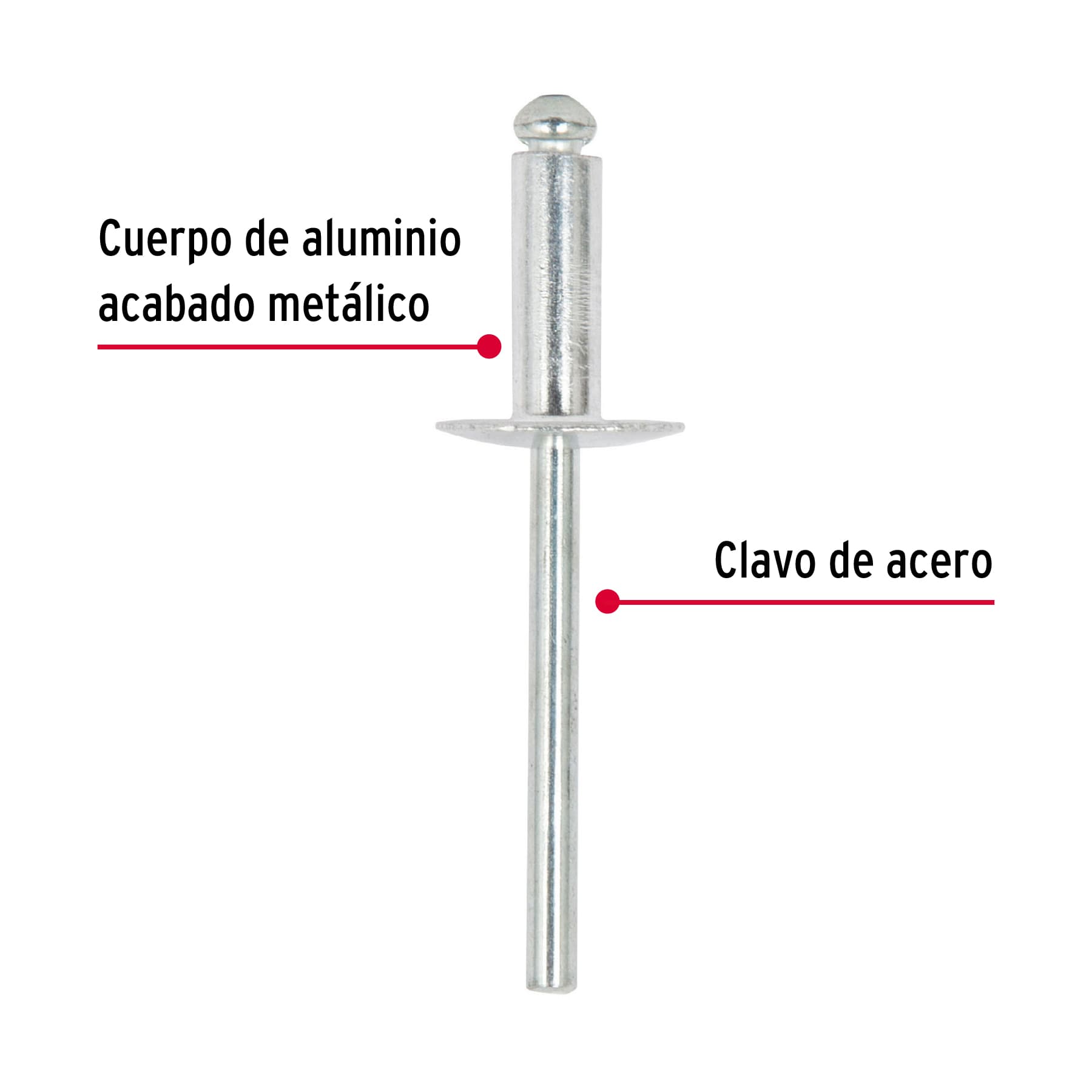 Bolsa con 50 remaches 3/16" x 3/8" de aluminio, ala 17/32"