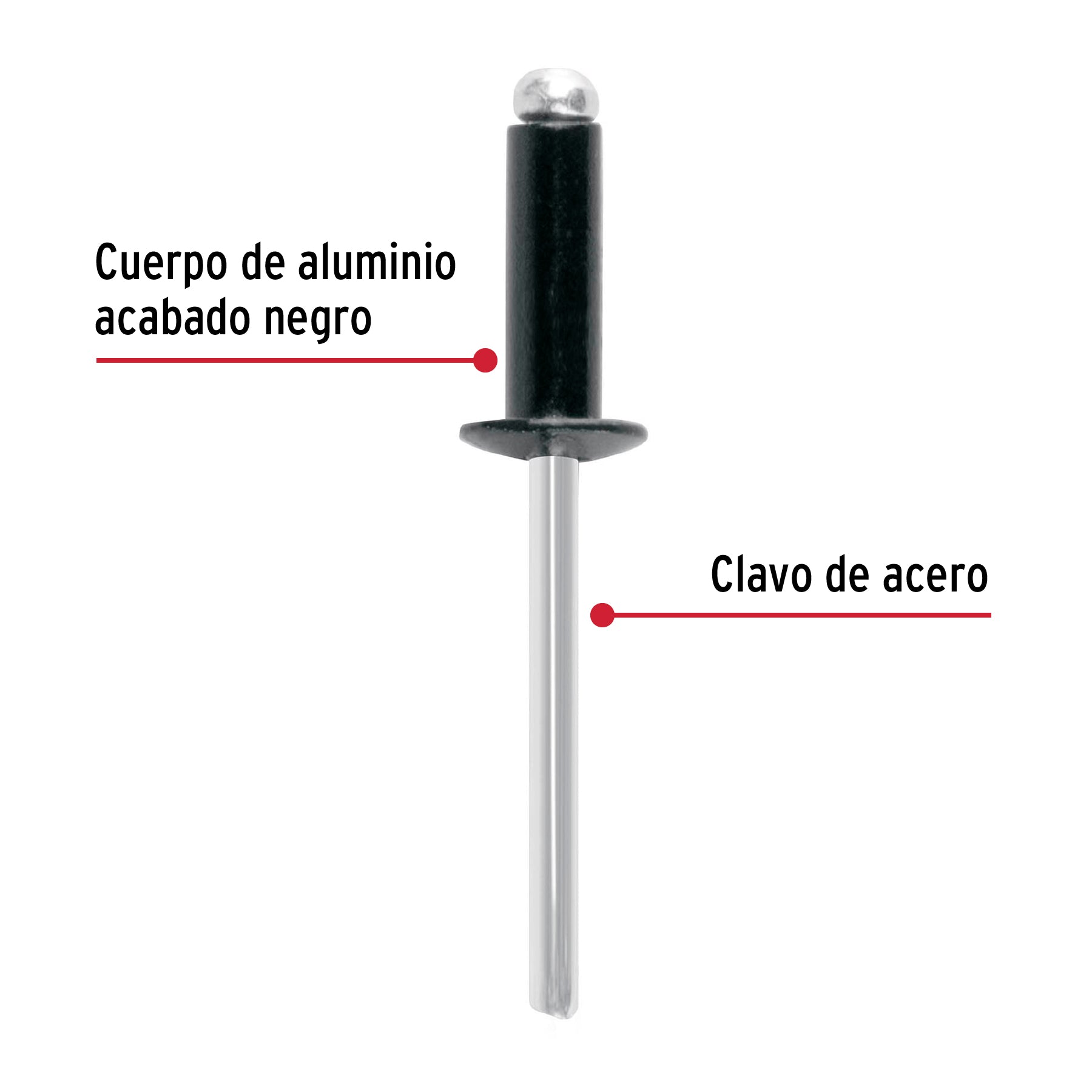Bolsa con 50 remaches 3/16"x1/2" negros de aluminio, ala 3/8"