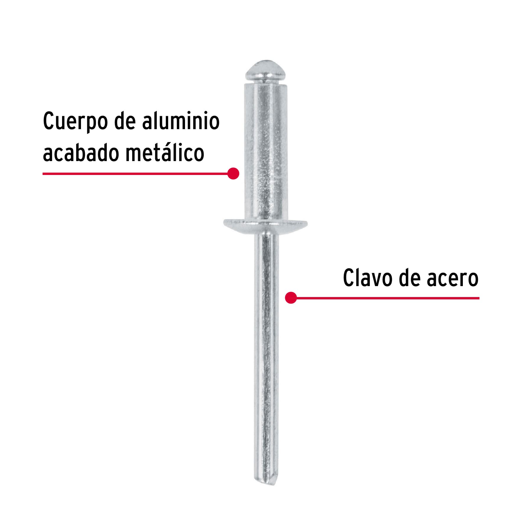 Bolsa con 50 remaches 3/16" x 1/2" de aluminio, ala 3/8"