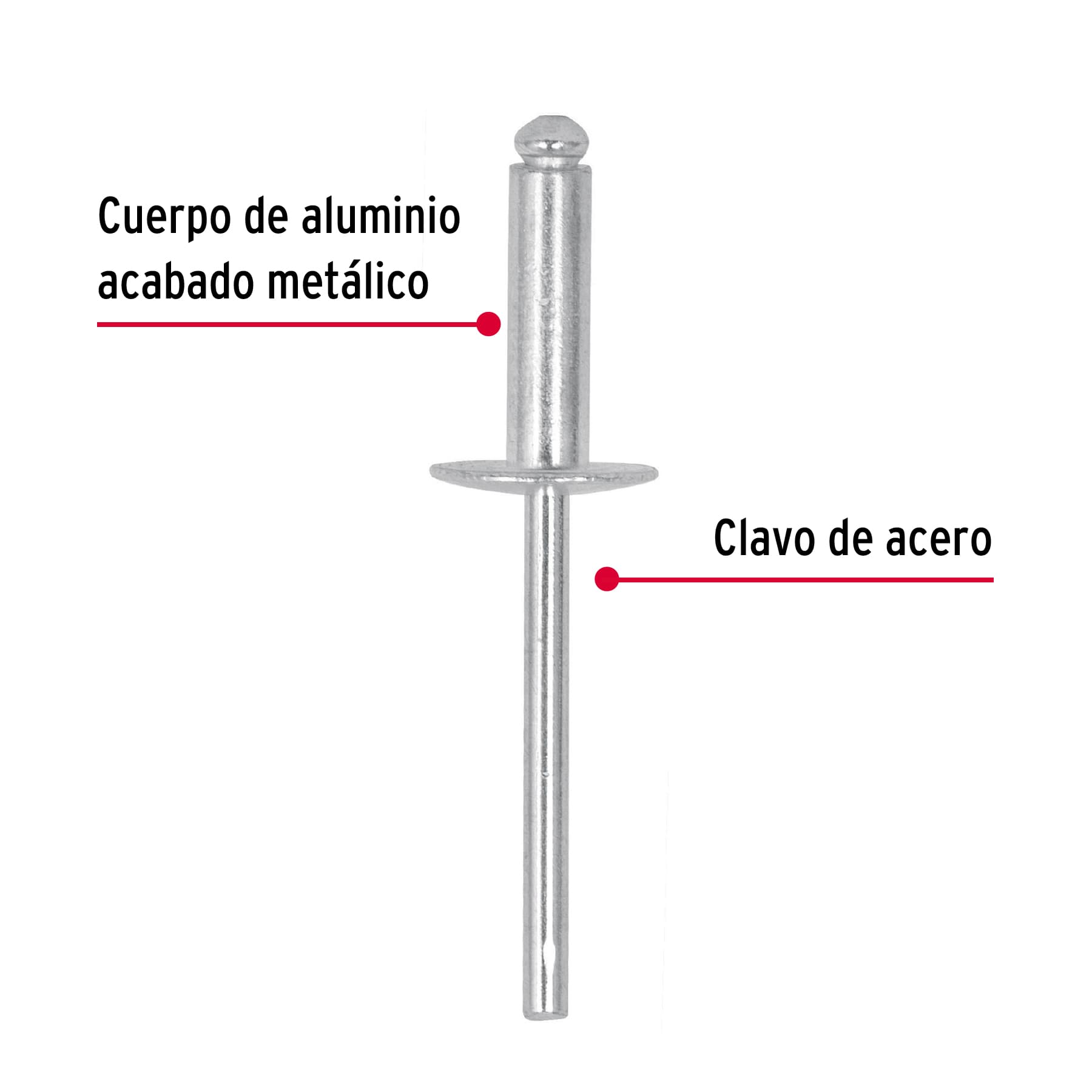 Bolsa con 50 remaches 3/16" x 1/2" de aluminio, ala 17/32"