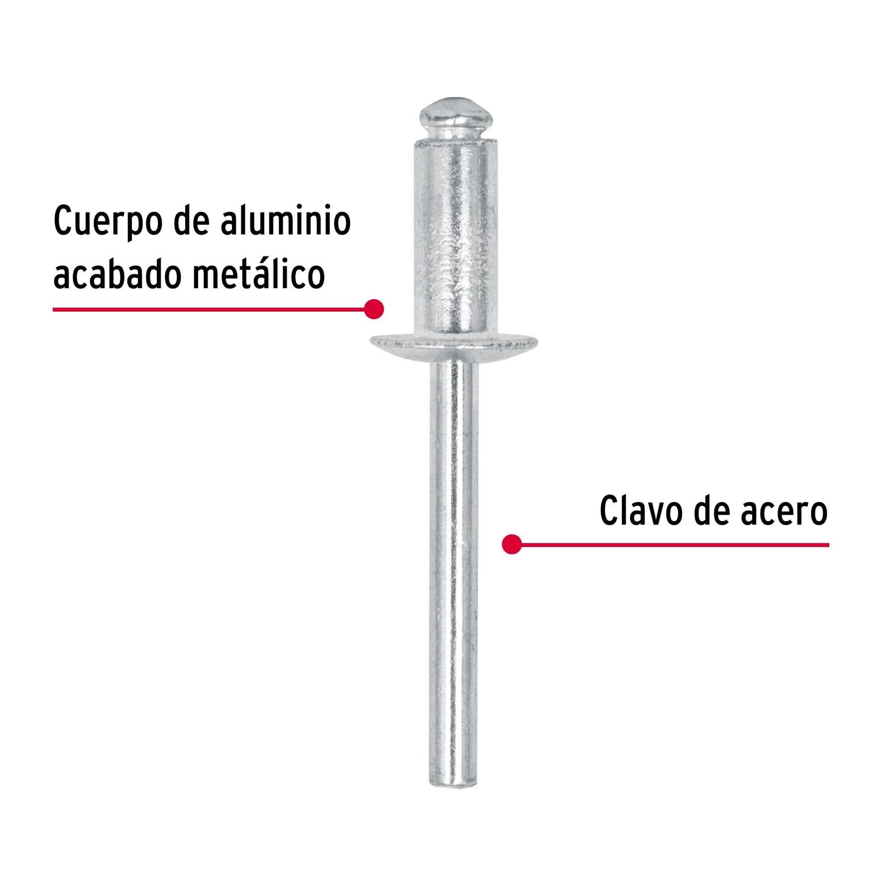 Bolsa con 50 remaches de 1/4" x 3/8" de aluminio, ala 1/2"