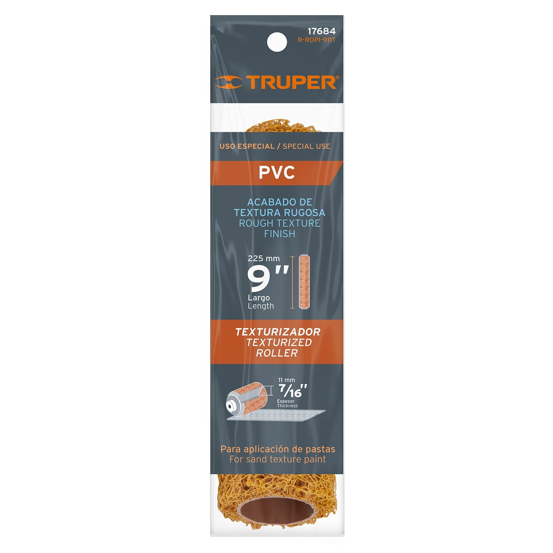 Felpa para rodillo PVC 9" x 7/16" texturizados, Truper