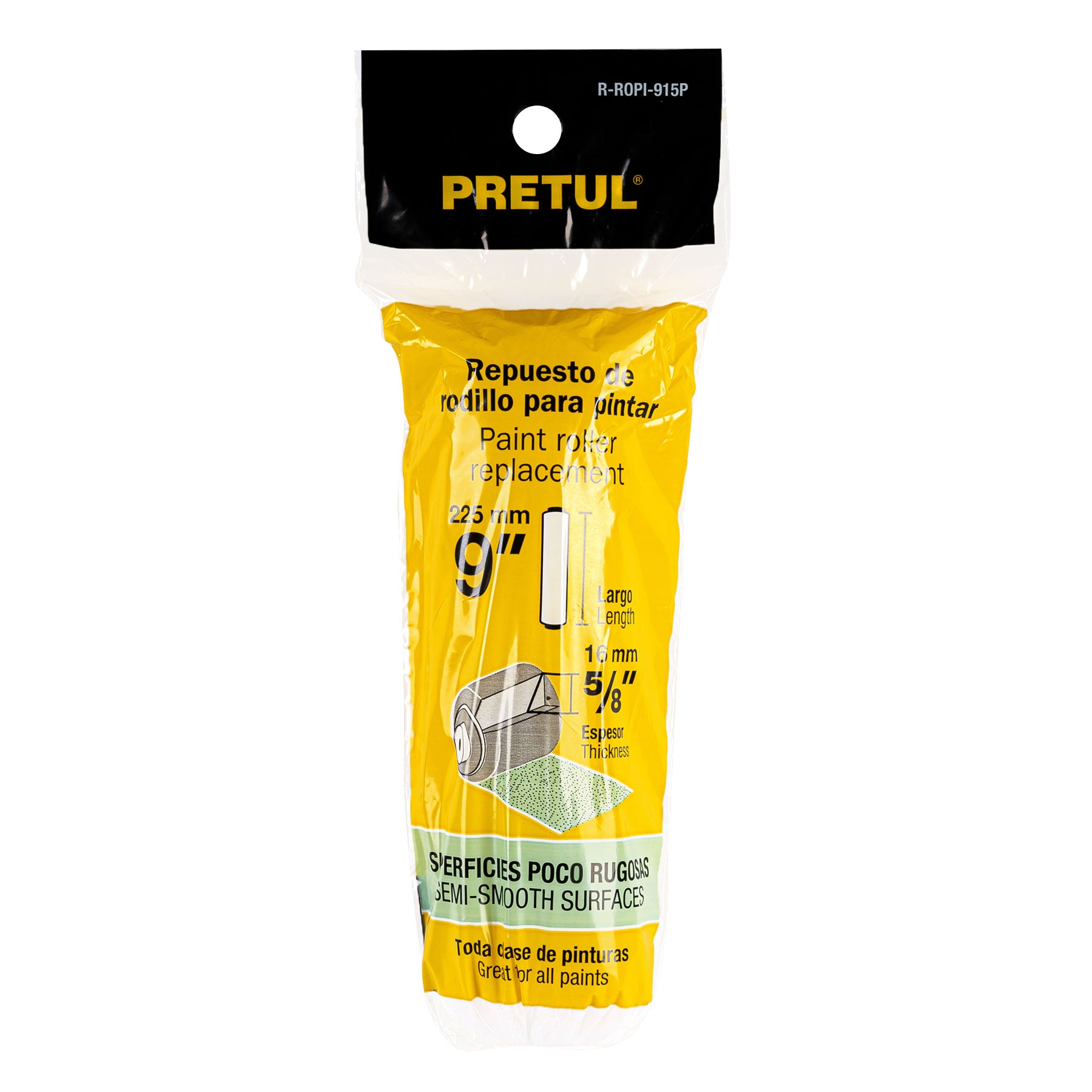 Felpa para rodillo, 9x5/8",superficies poco rugosas, Pretul