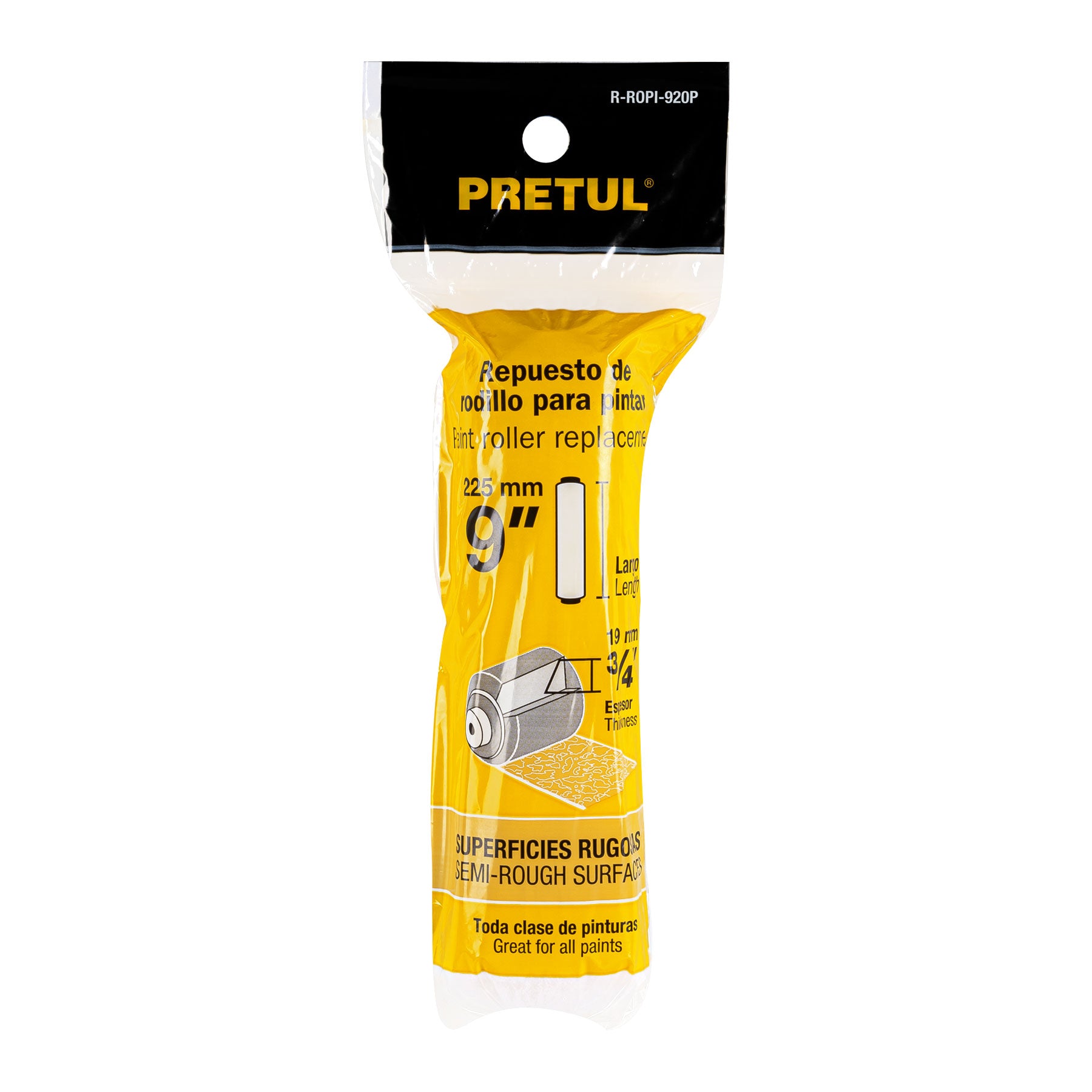 Felpa para rodillo, 9 x 3/4", superficies rugosas, Pretul