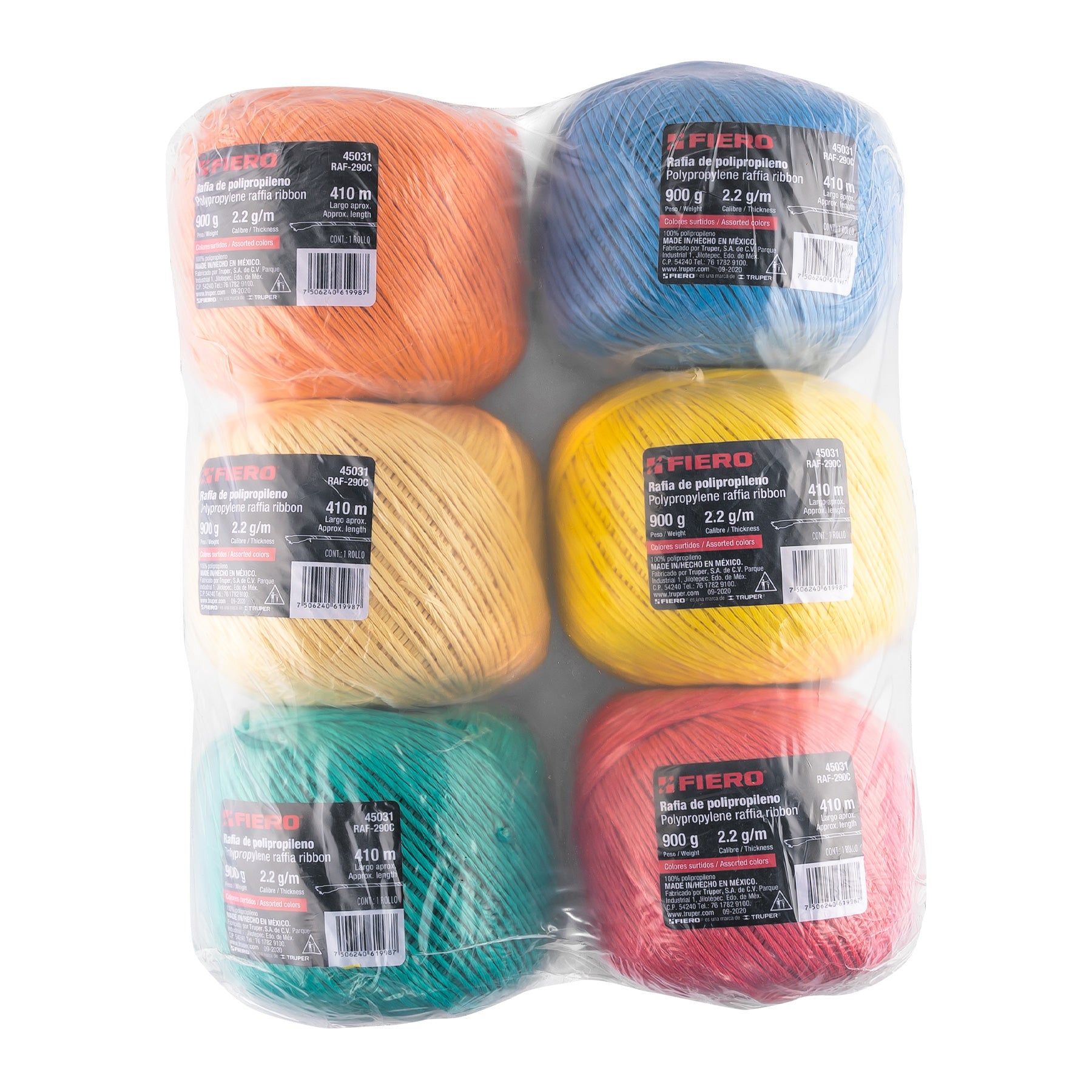 Rollo de rafia de 410 m colores surtidos calibre 2.2 g/m