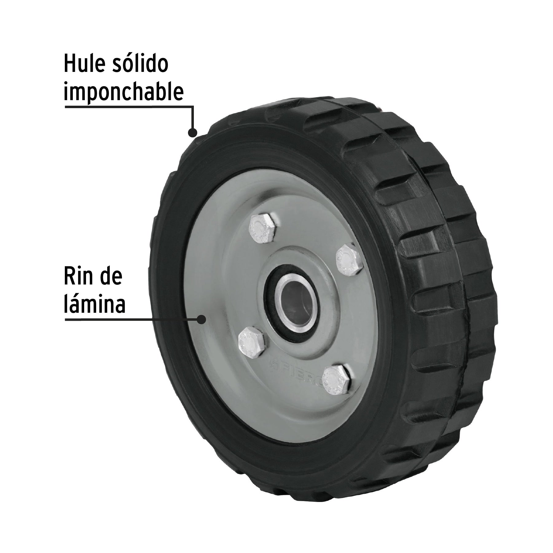Rueda de hule sólido 6" para diablo, doble balero, Pretul