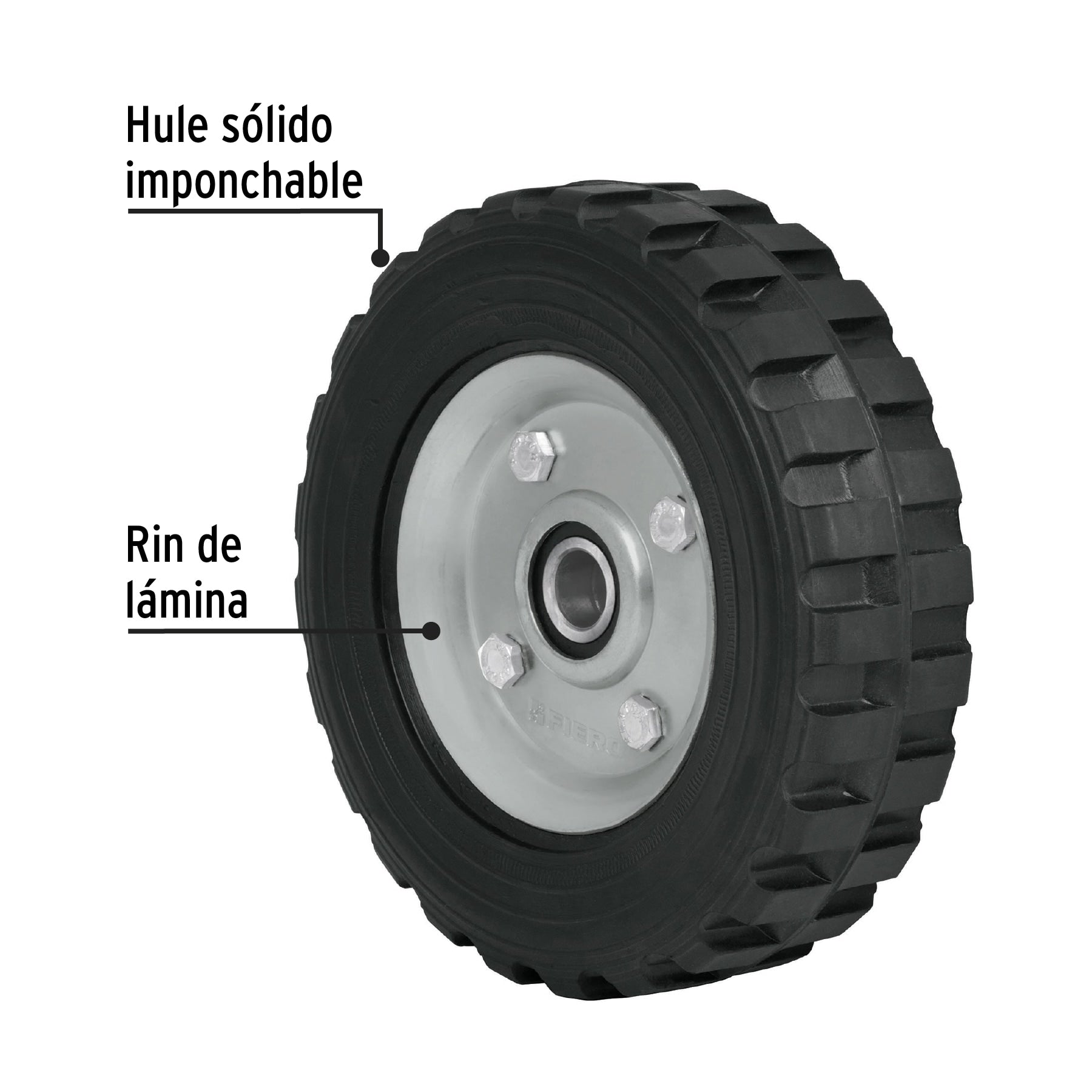 Rueda de hule sólido 7" para diablo, doble balero, Pretul