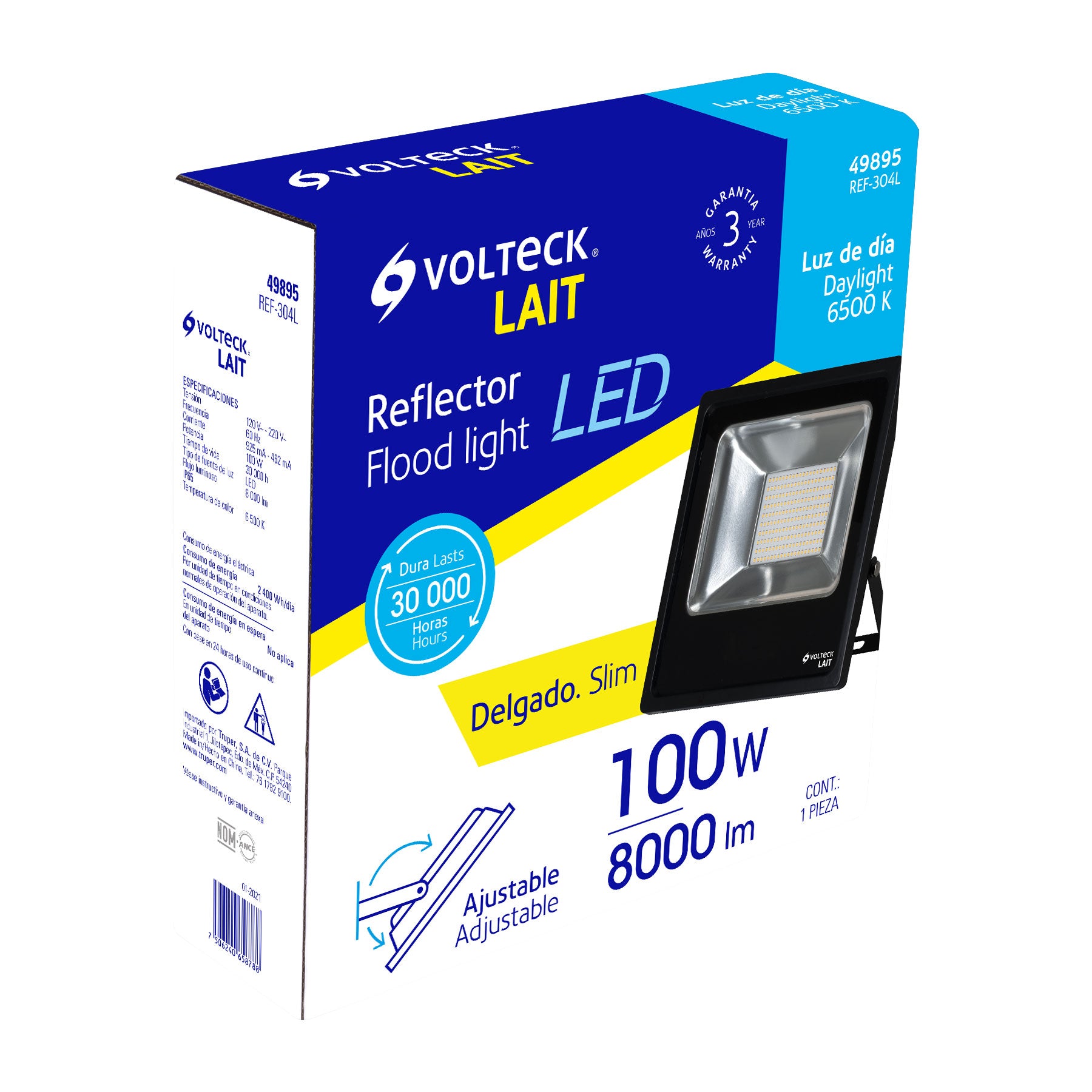 Reflector delgado de LED 100 W luz de día, Volteck