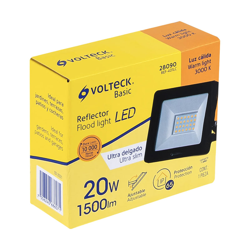 Reflector ultra delgado LED 20 W luz cálida,  Volteck Basic