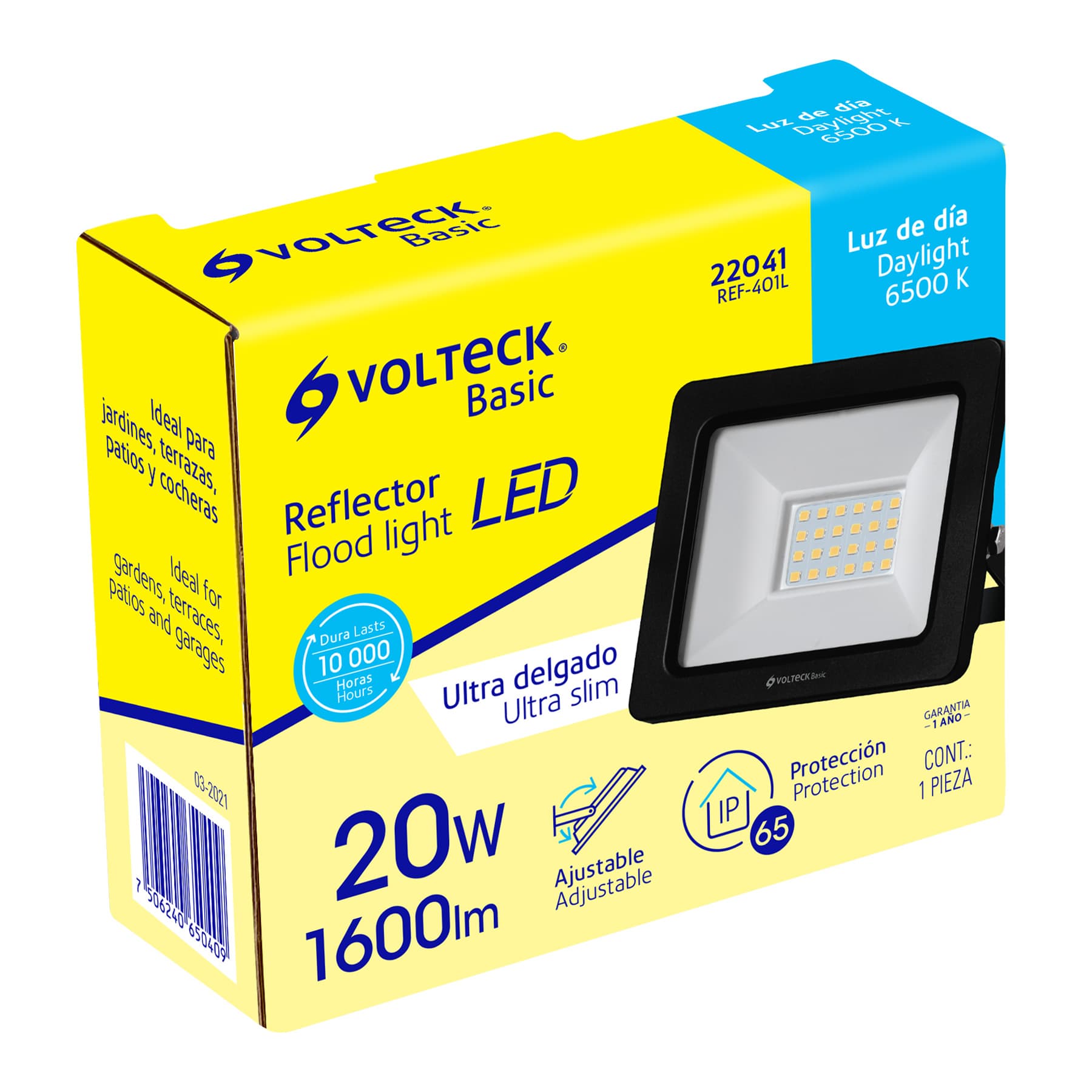 Reflector ultra delgado LED 20 W luz de día, Volteck Basic