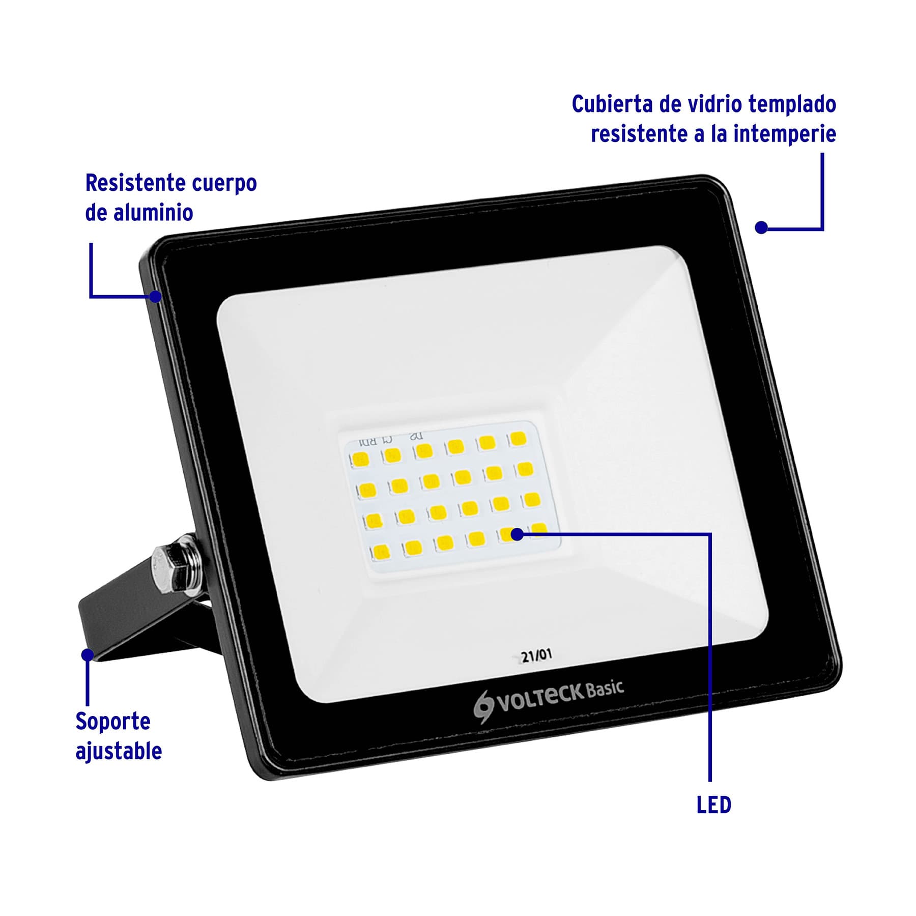 Reflector ultra delgado LED 20 W luz de día, Volteck Basic