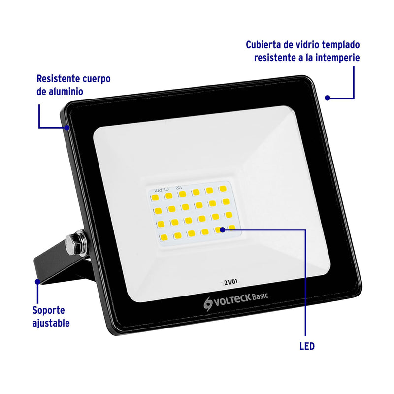 Reflector ultra delgado LED 20 W luz de día,  Volteck Basic