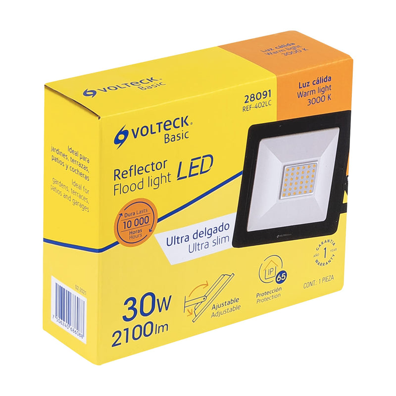 Reflector ultra delgado LED 30 W luz cálida,  Volteck Basic