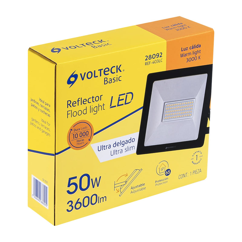Reflector ultra delgado LED 50 W luz cálida,  Volteck Basic