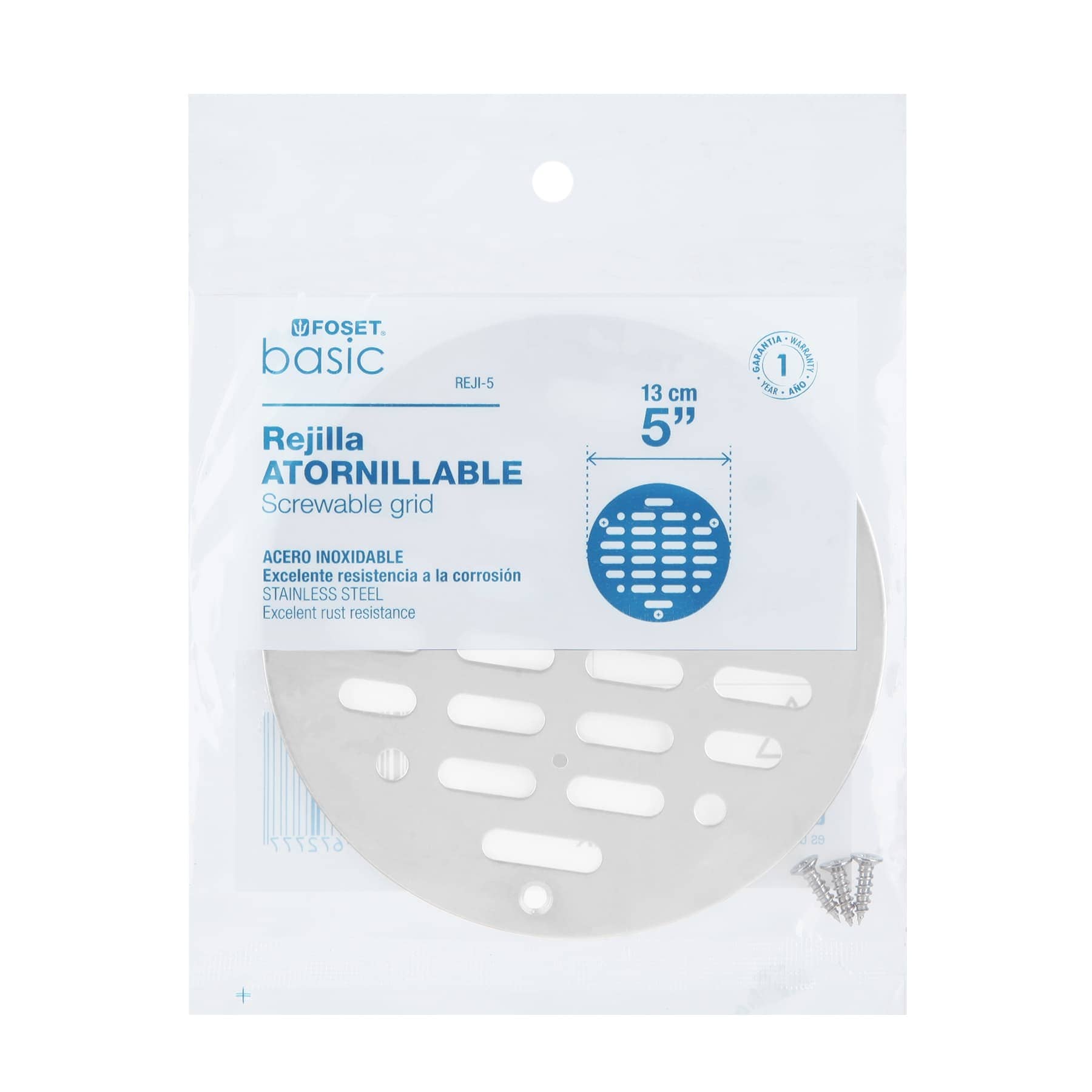 Rejilla de acero inoxidable 5", cierre con tornillos, Foset