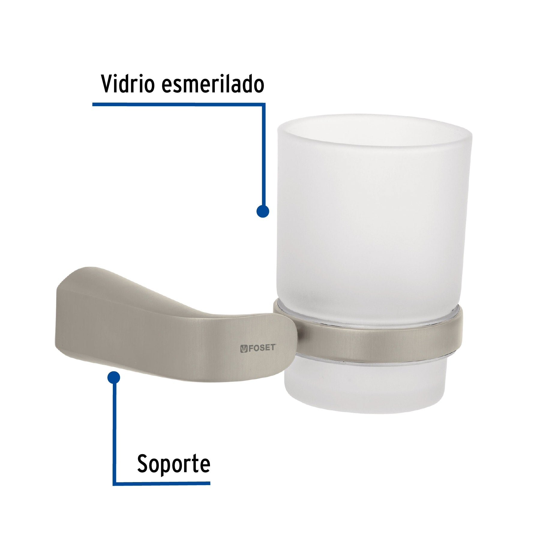 Portavaso cepillero satín con vaso de vidrio, Foset Riviera