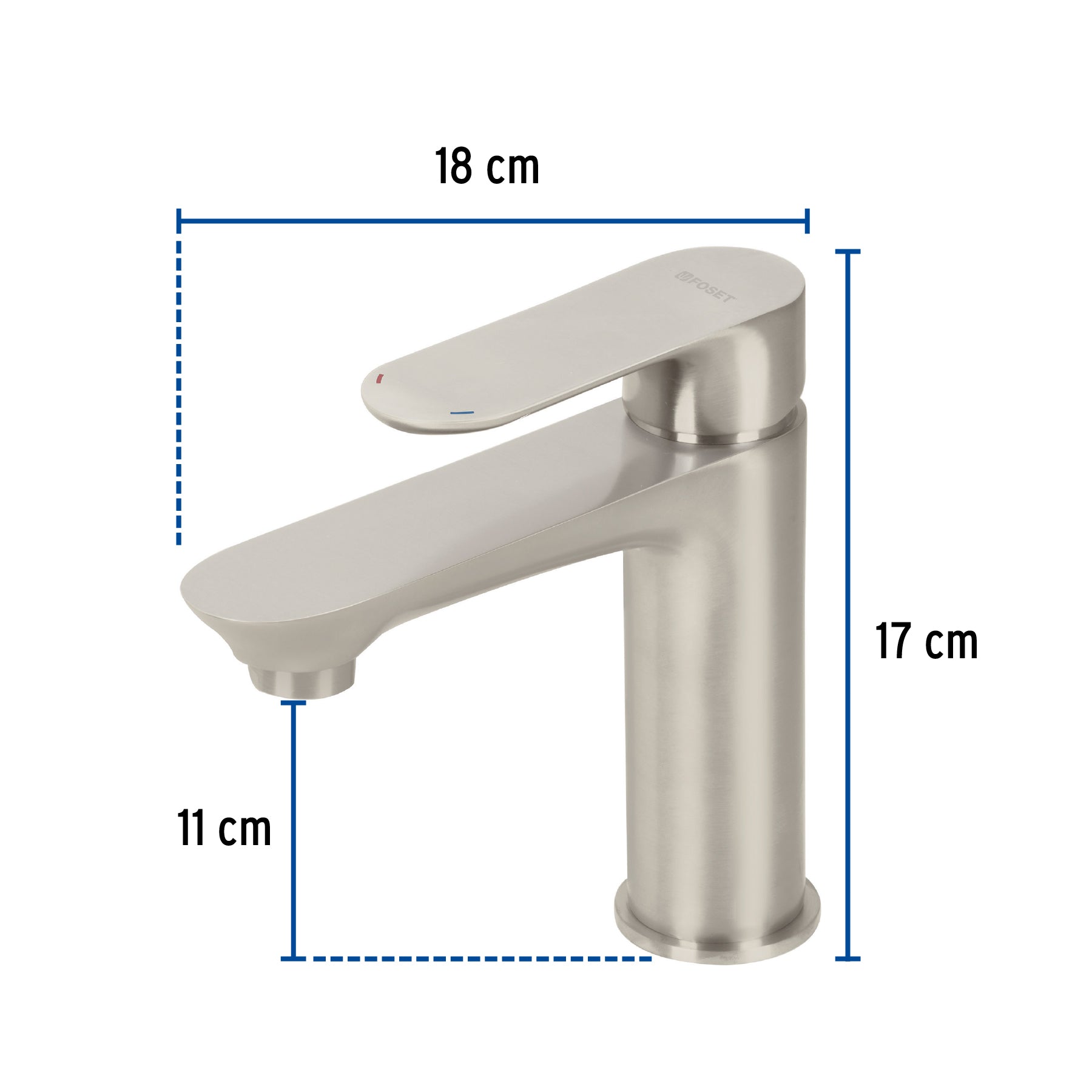 Monomando corto para lavabo, satín, Foset RIVIERA