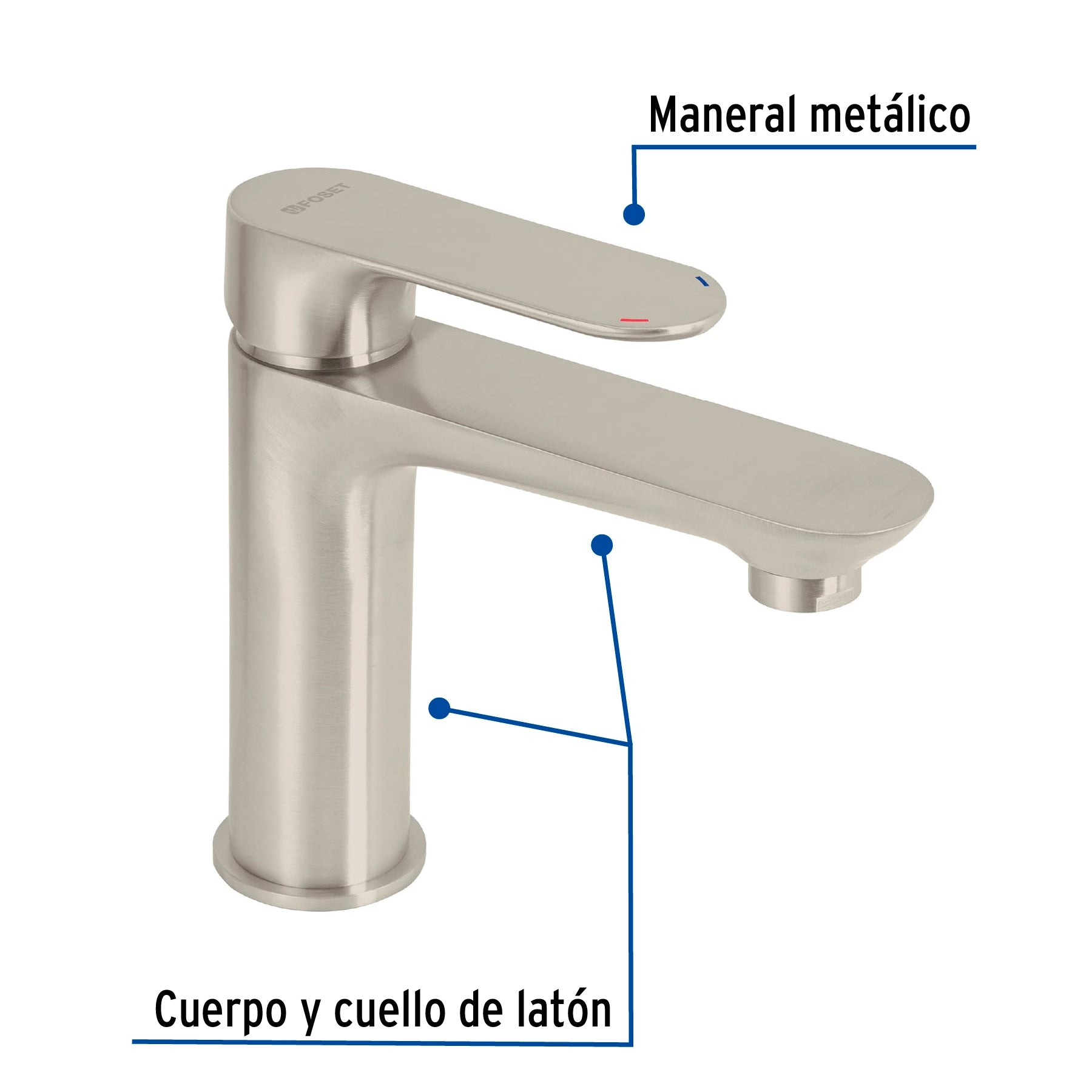 Monomando corto para lavabo, satín, Foset RIVIERA