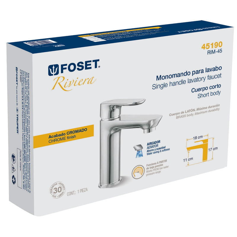 Monomando cromo cuello corto para lavabo,  Foset Riviera