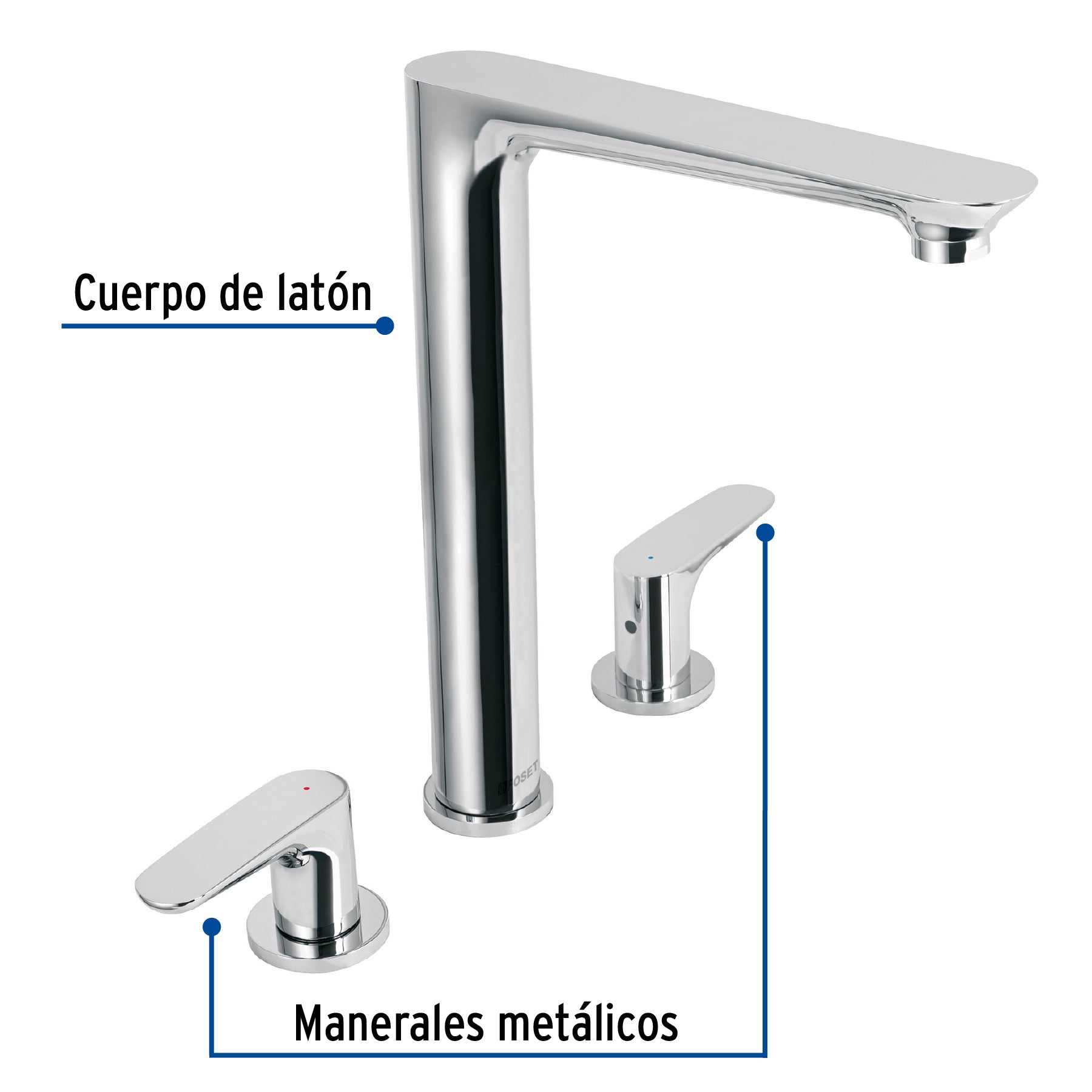 Mezcladora cuello alto para fregadero, cromo, Foset RIVIERA