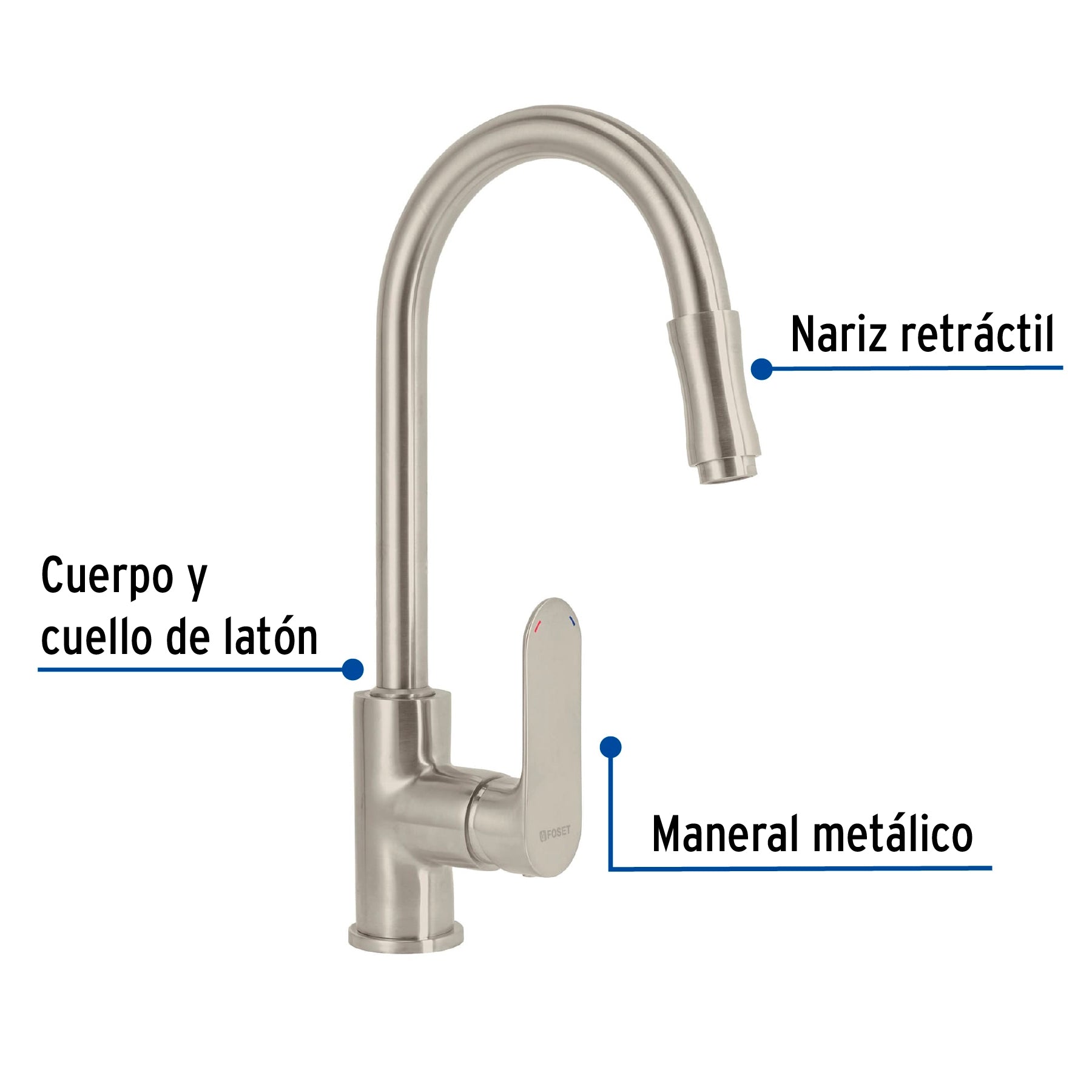 Monomando retráctil para fregadero, satín, Foset RIVIERA