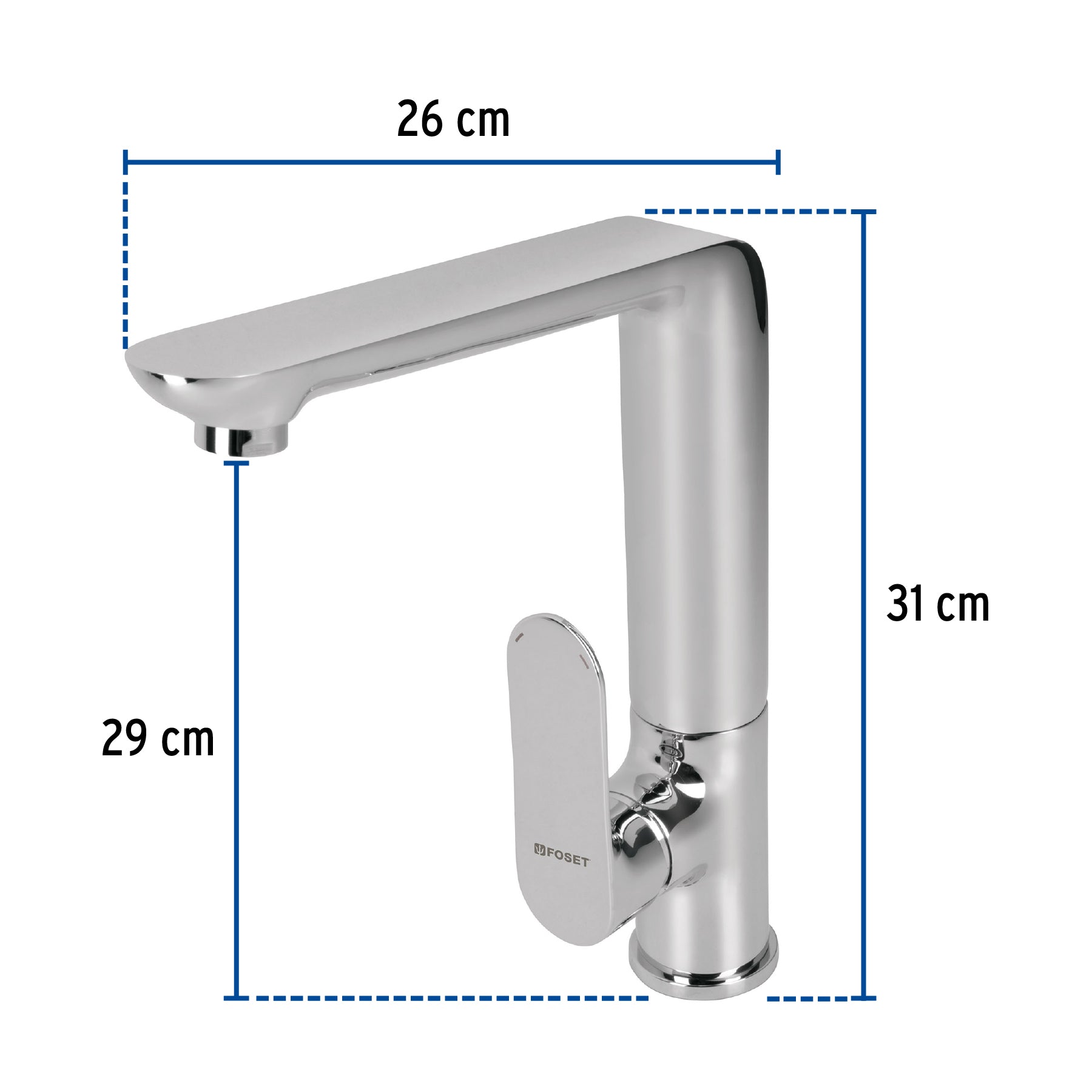 Monomando cuello alto para fregadero, cromo, Foset RIVIERA